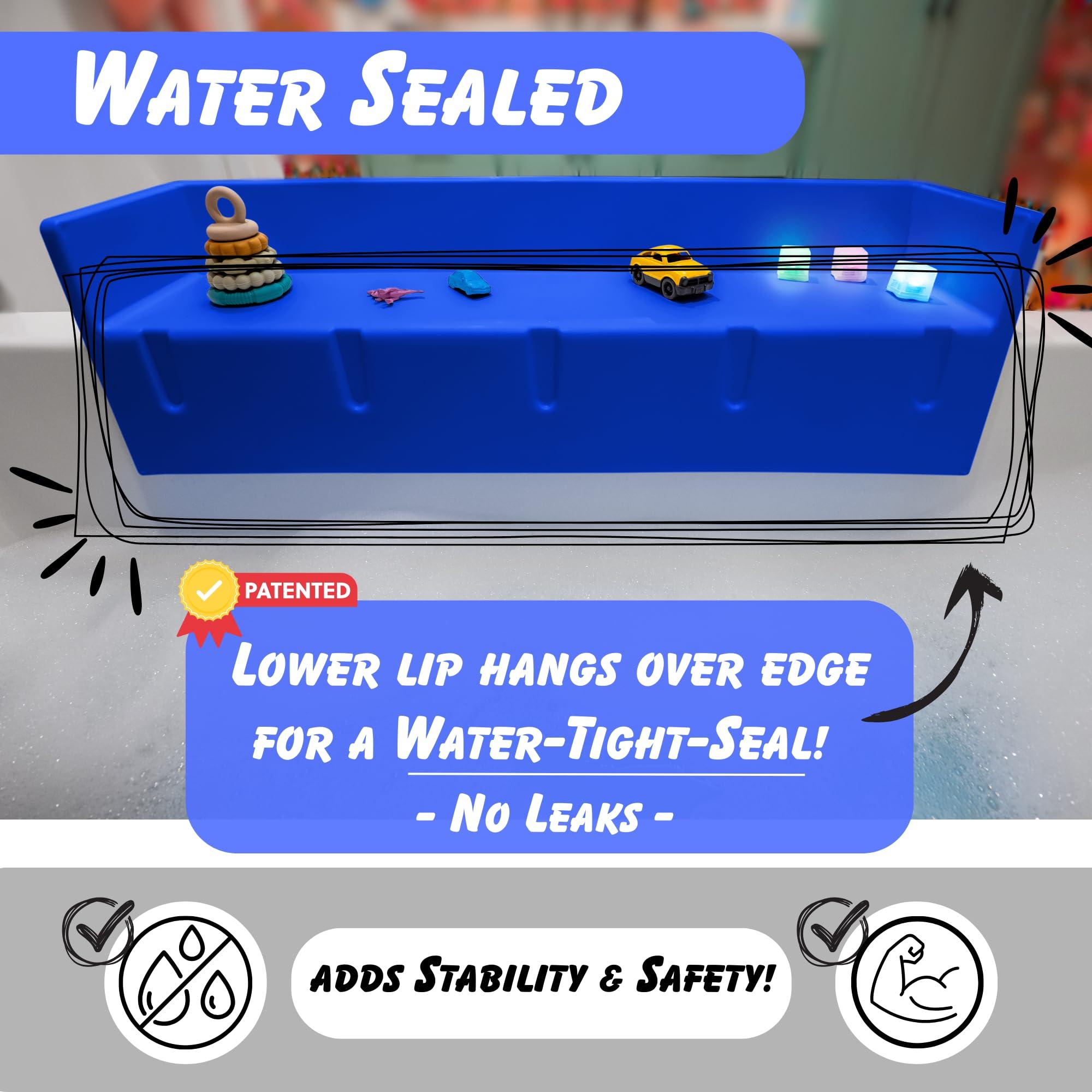 Tub Topper Tub Topper Bathtub Splash Guard Play Shelf Area -Toy Tray Caddy Holder Storage - Suction Cups Attach to Bath Tub - No Mess Water Spill in Bathroom - Fun for Toddlers Kids Baby (Blue)