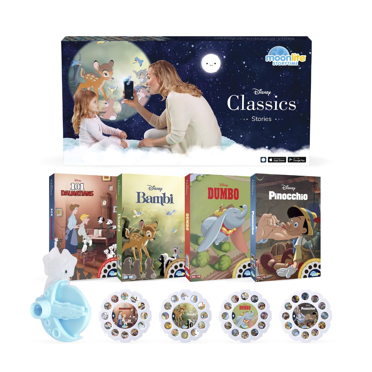 Moonlite Moonlite Storytime Mini Projector with 4 Classic Disney Stories, A Magical Way to Read Together, Digital Storybooks, Fun Sound Effects, Learning Gifts for Kids Ages 1 and Up