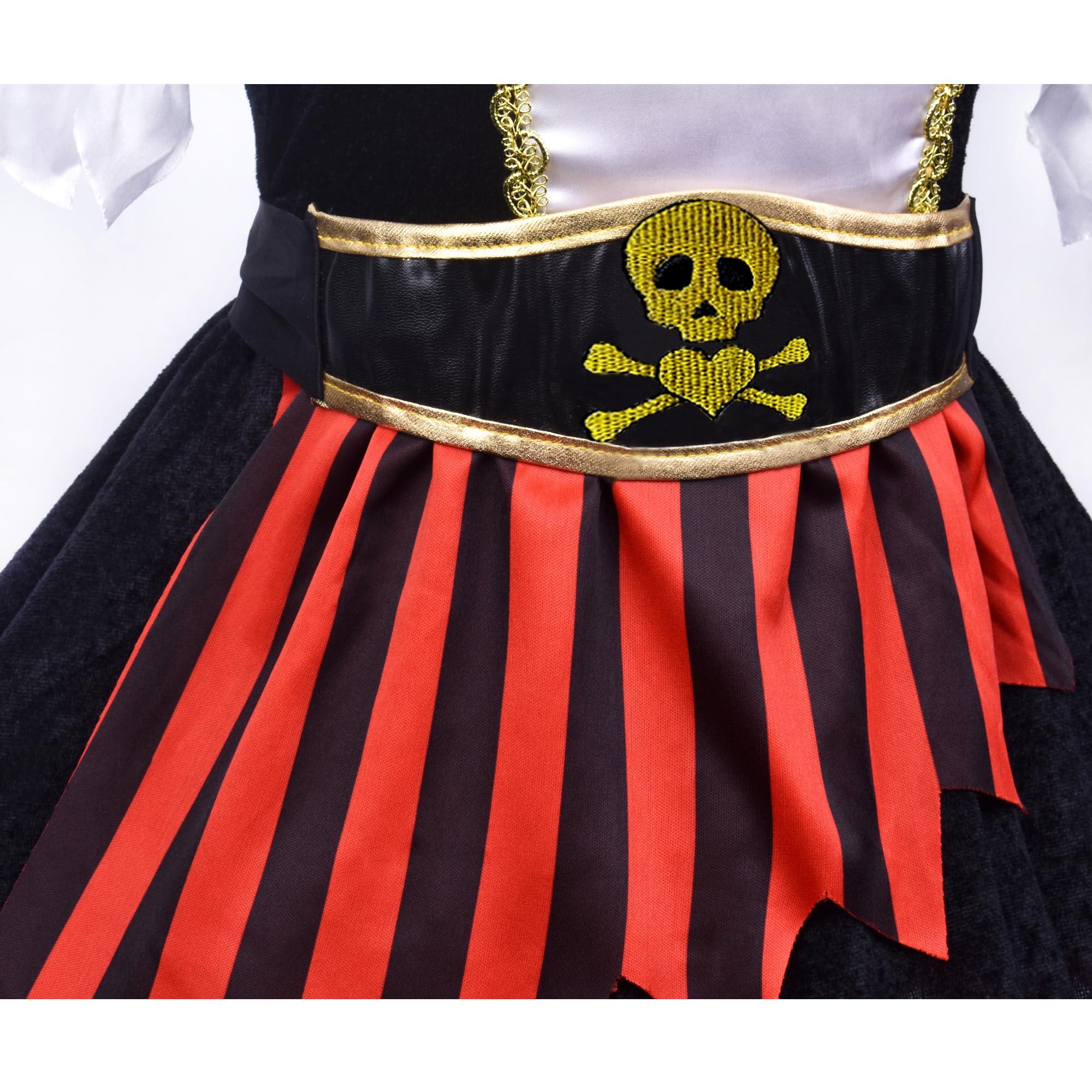 ZZIHAN ZZIHAN Girls Pirate Costume Kids Pirate Princess Dress Pirate Accessories Hat HairBand Eye Patch Belt Pirate Gems Treasure Toys Birthday Party Favor Gift Christmas Halloween Cosplay Costumes 6-7Years