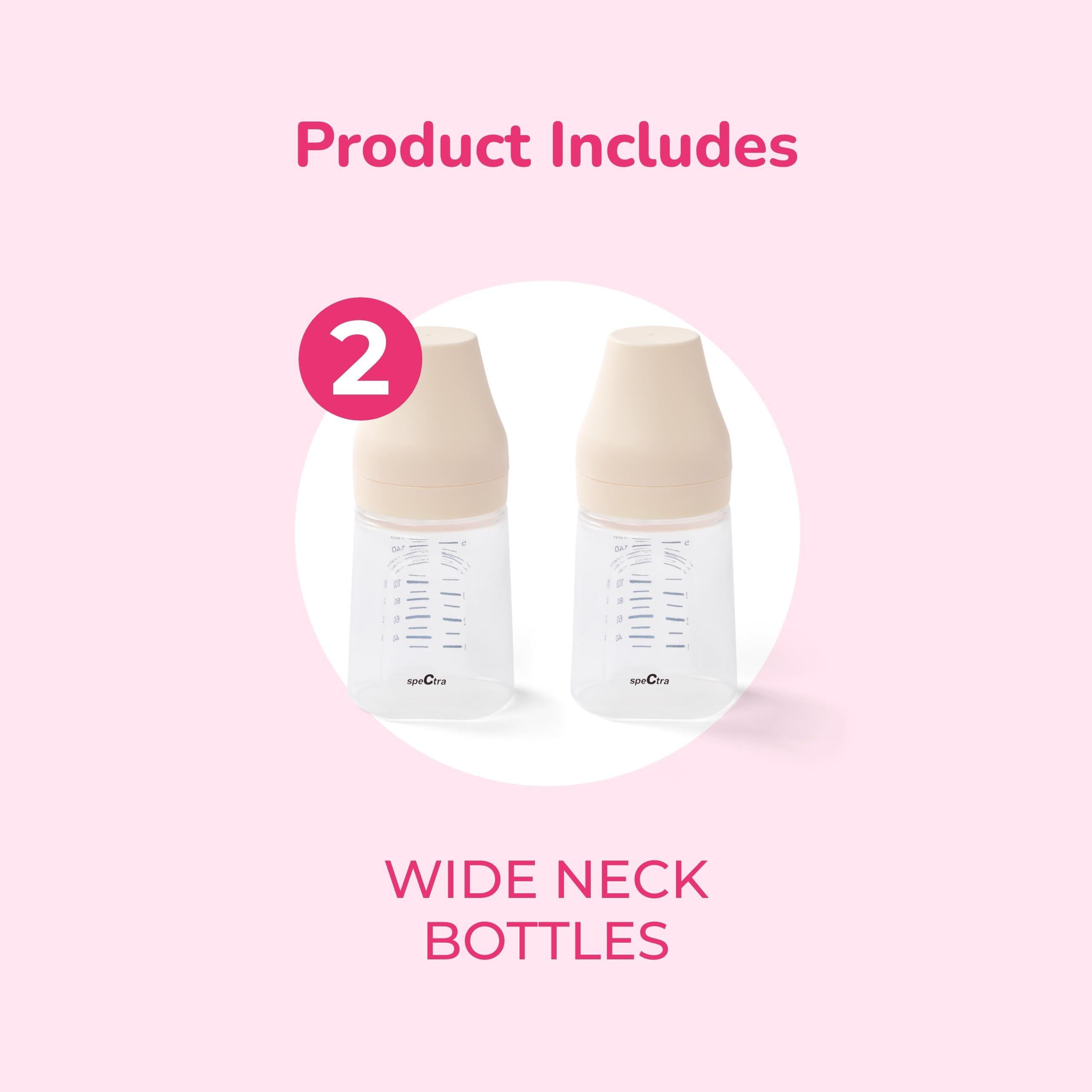 SPECTRA Spectra - Wide Neck Baby Bottles - Compatible with Spectra Breast Milk Pump Flanges (Pack of 2)
