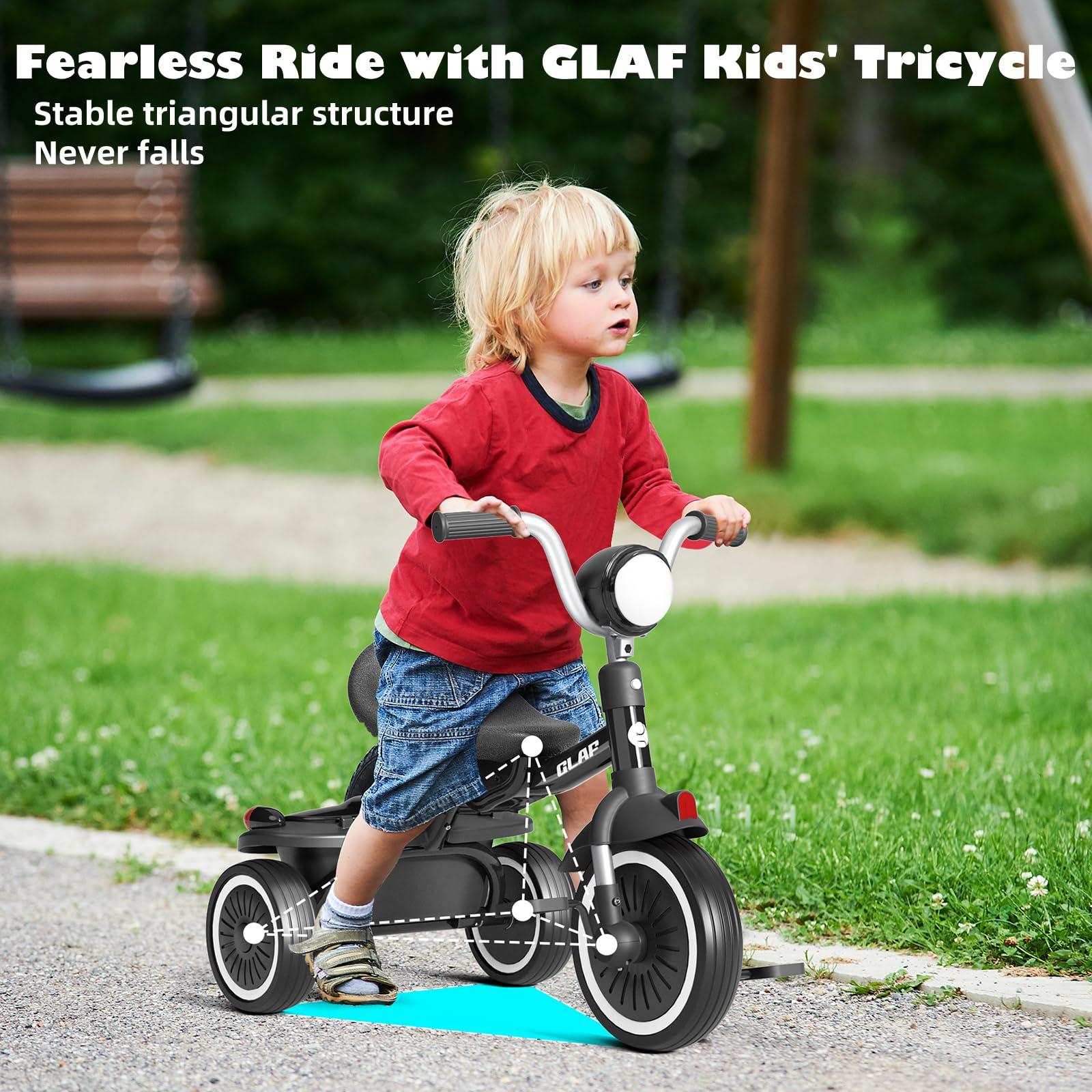 Glaf Glaf Toddler Tricycle Foldable Toddler Bike with Pedals, Adjustable Seat and Storage Basket, Kids Tricycle Birthday Gifts for Toddlers 1-5 Years Old Boys Girls (Black)