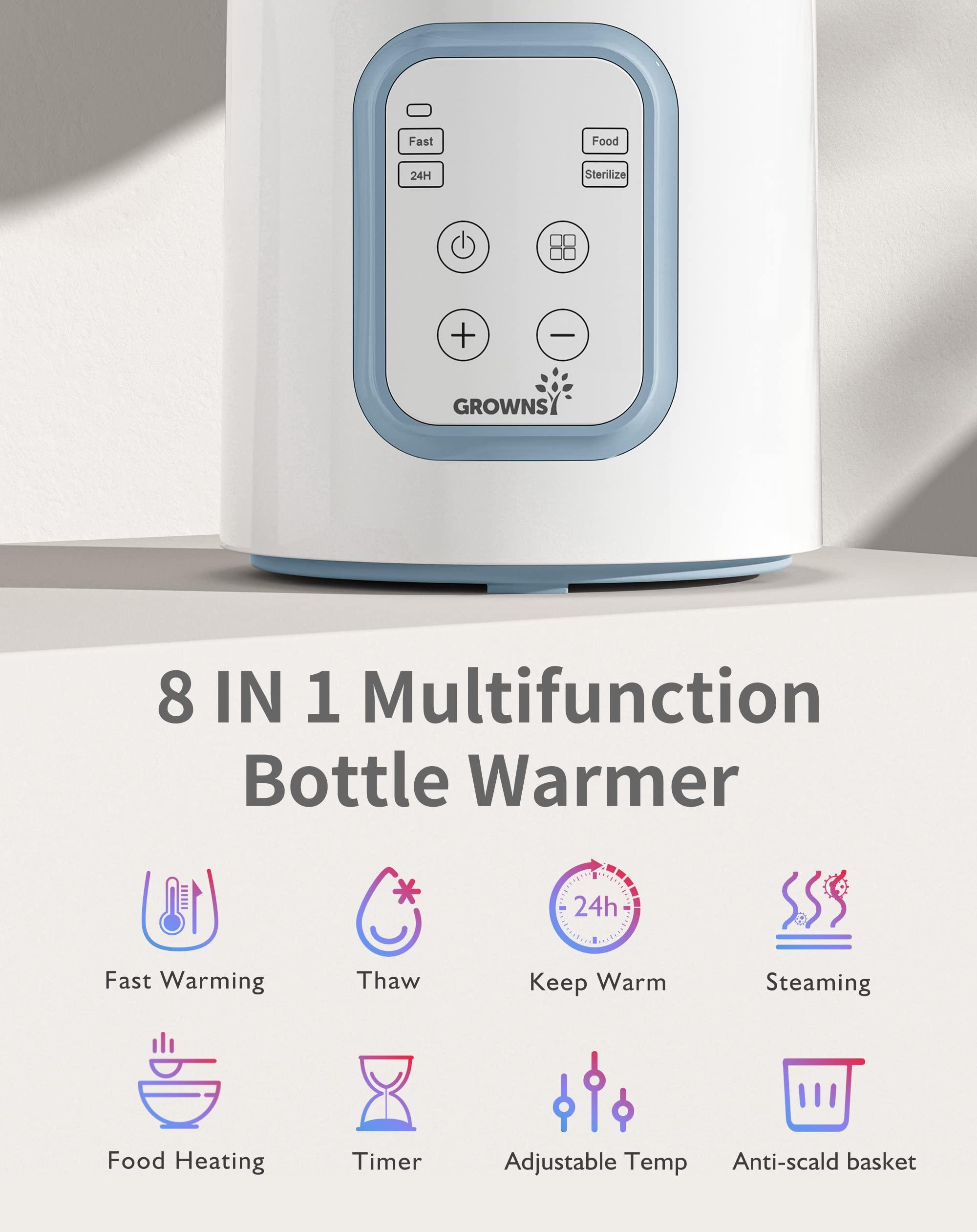 GROWNSY GROWNSY Bottle Warmer, 8-in-1 Fast Baby Milk Warmer with Timer for Breastmilk or Formula, Accurate Temperature Control, Multifunctional Baby Bottle Warmers for All Bottles- Blue