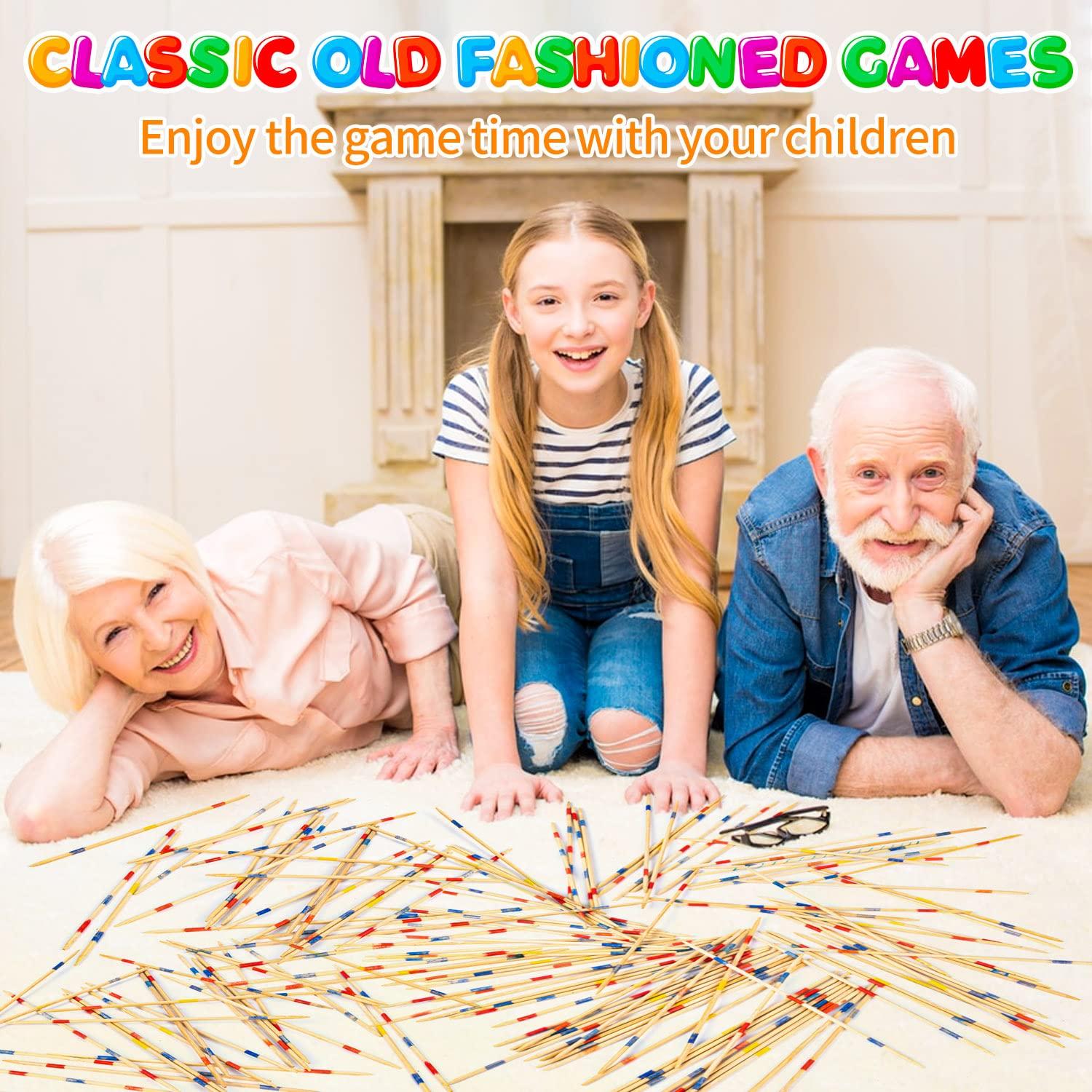 CLESDF CLESDF Pick Up Sticks for Kids, 290pcs Classic Wooden Pickup Sticks Game Toys with 1 Black Bag for Family Fun Game Gift