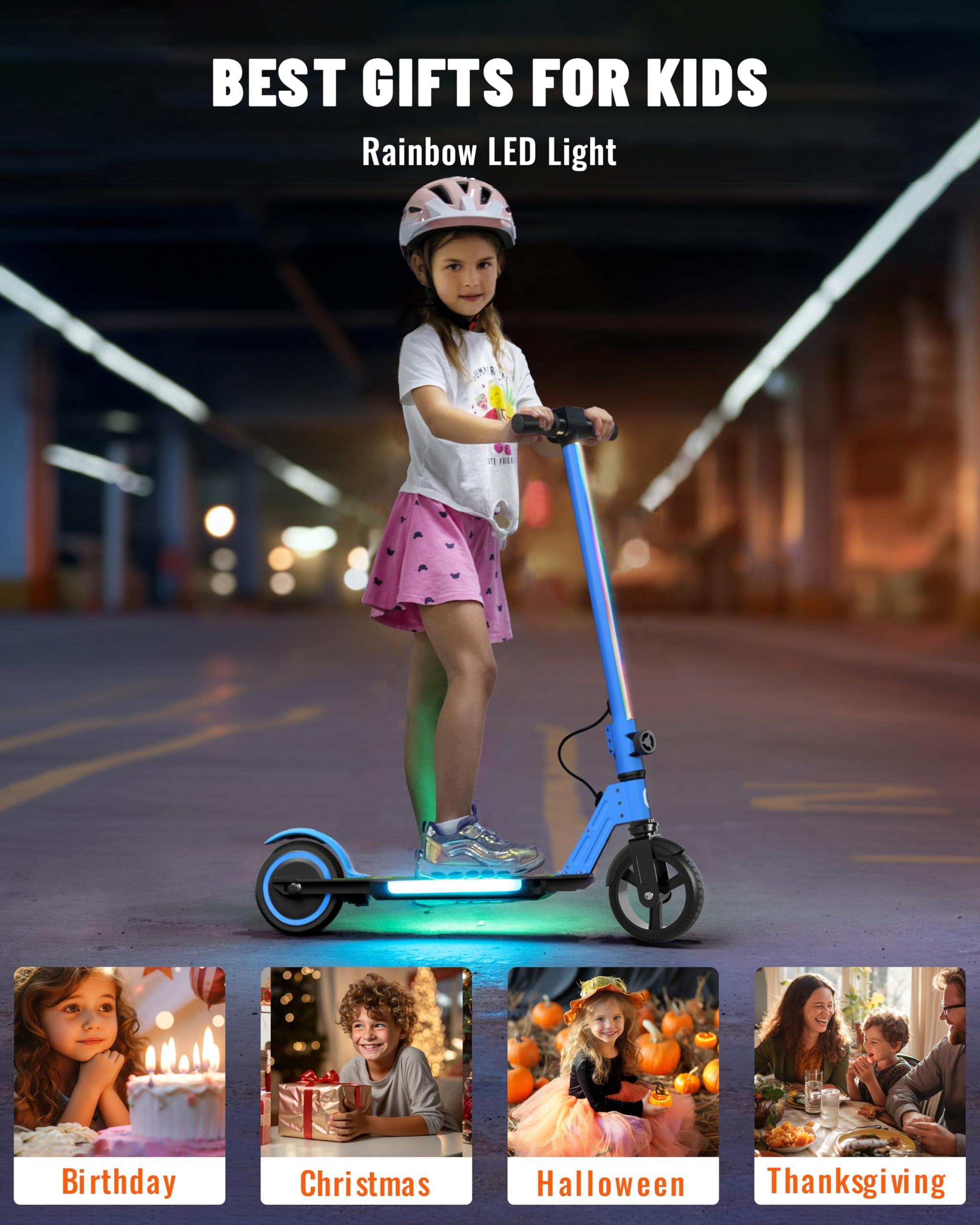 SIMATE SIMATE Electric Scooter for Kids, Motorized E-Scooters with Colorful Front Light and Pedal Lights, LED Display & Foldable, Dual Braking System, Top 8.7mph & 5 Miles, Gifts for Kids, Girls, Boys, Teens