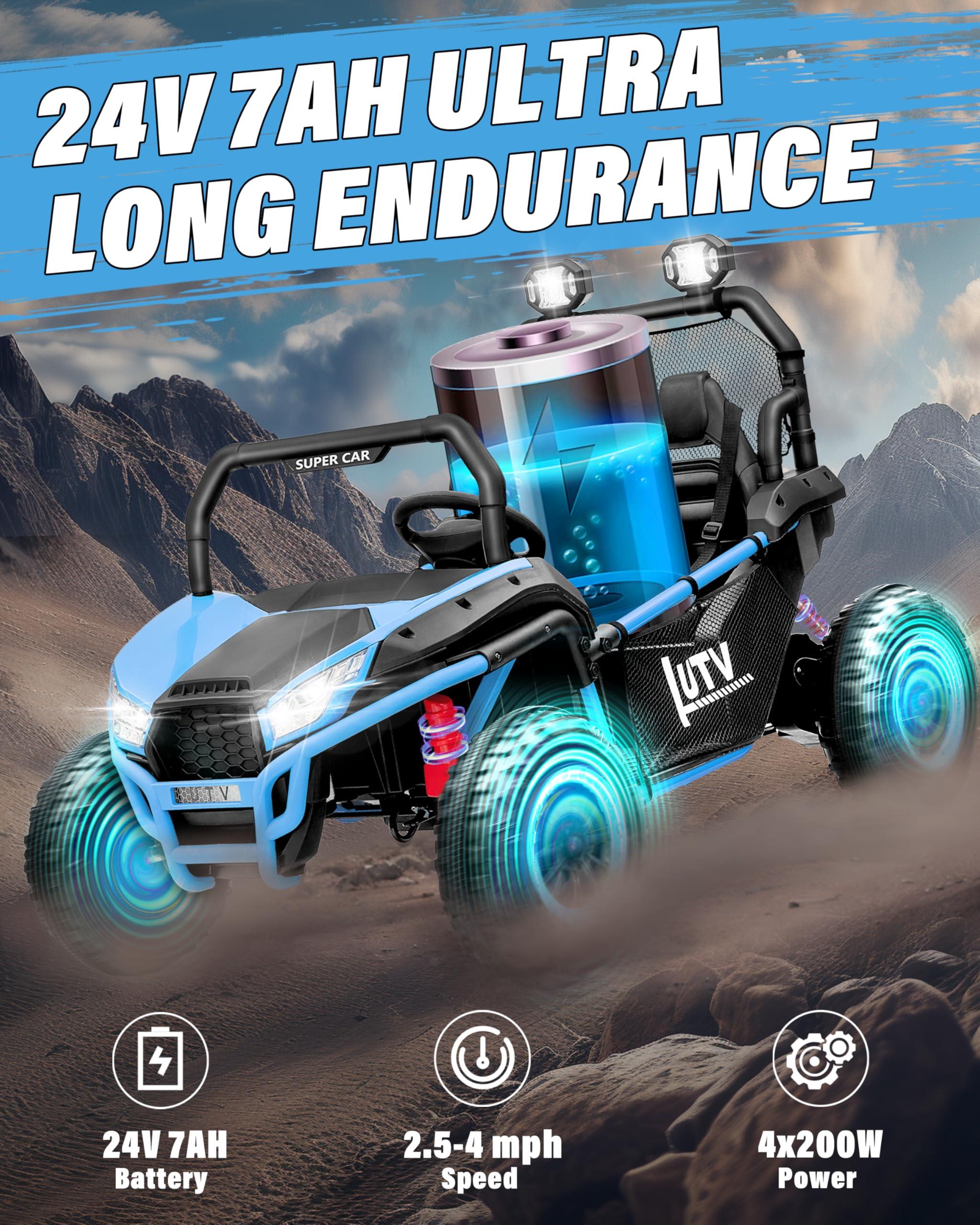 Qodia 24V Ride on Toys for Big Kids, 2 Seater Ride on Car with Remote, 4WD Power Electric Vehicles Battery Powered Cars to Drive, Ride on UTV for Boy Girls, 20 in 2 Seater, EVA Tire, Music Player, Blue