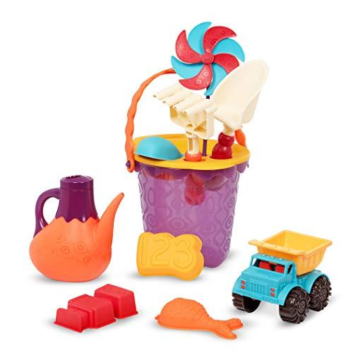 Branford LTD B. toys B. Ready Beach Bag Water Play- Beach Tote with Mesh Panel and 11 Funky Sand Toys 18 m+, Purple Bucket