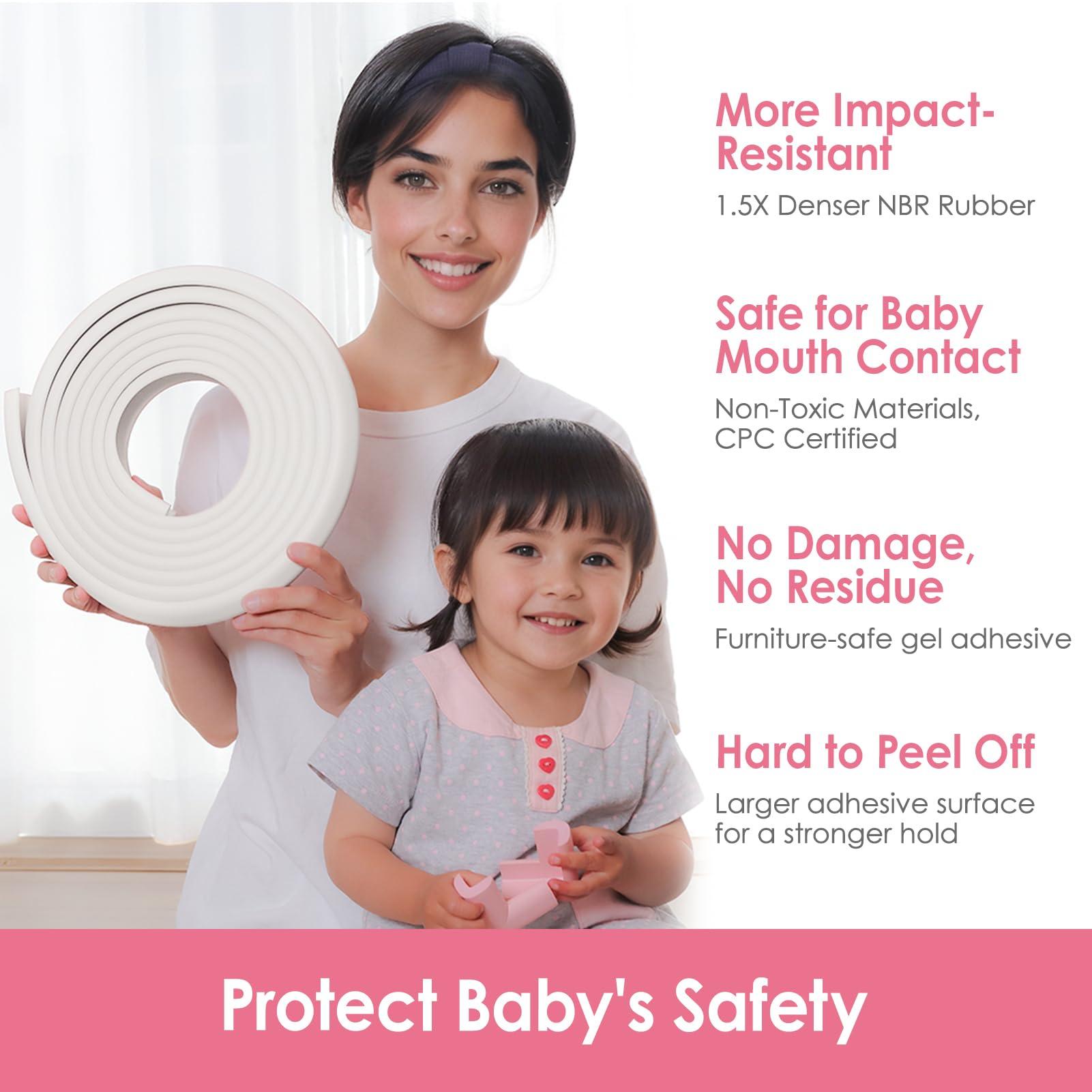 kert Baby Proof Corners and Edges, (Large 16.5FT Edge +8 Corners) Baby Proofing Corner Guards, Soft Rubber Foam Edge Protector, Furniture Tables Bumper Guard for Baby Safety, White