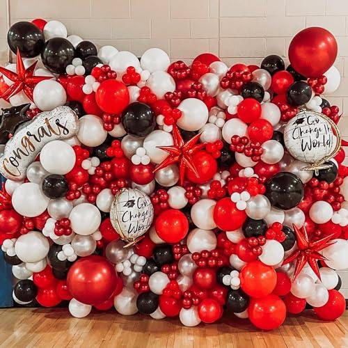 UAEYW 139Pcs Red and Black Balloon Arch Garland Kit for Graduation Party Decorations,Red Black White Silver Confetti Explosion Star Balloons for Class of 2024 Congrats Grad Celebrations Birthday Supplies