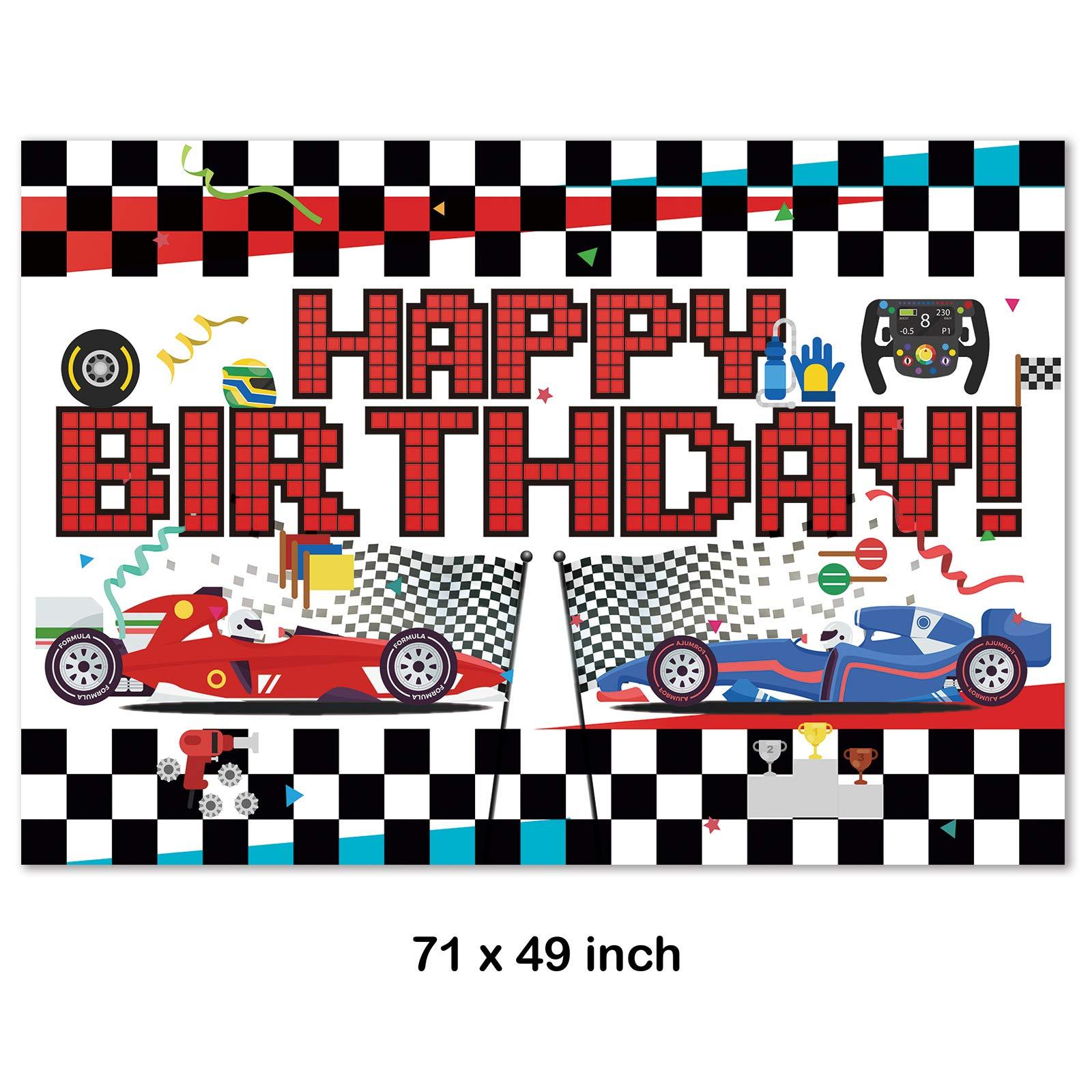 Aakihi Race Car Theme Party Decorations Race Car Happy Birthday Racing Car Checkered Flag Backdrop Banner | Race Car Backdrop Background Banner Wall Decorations Birthday Party Supplies 71x 49inch