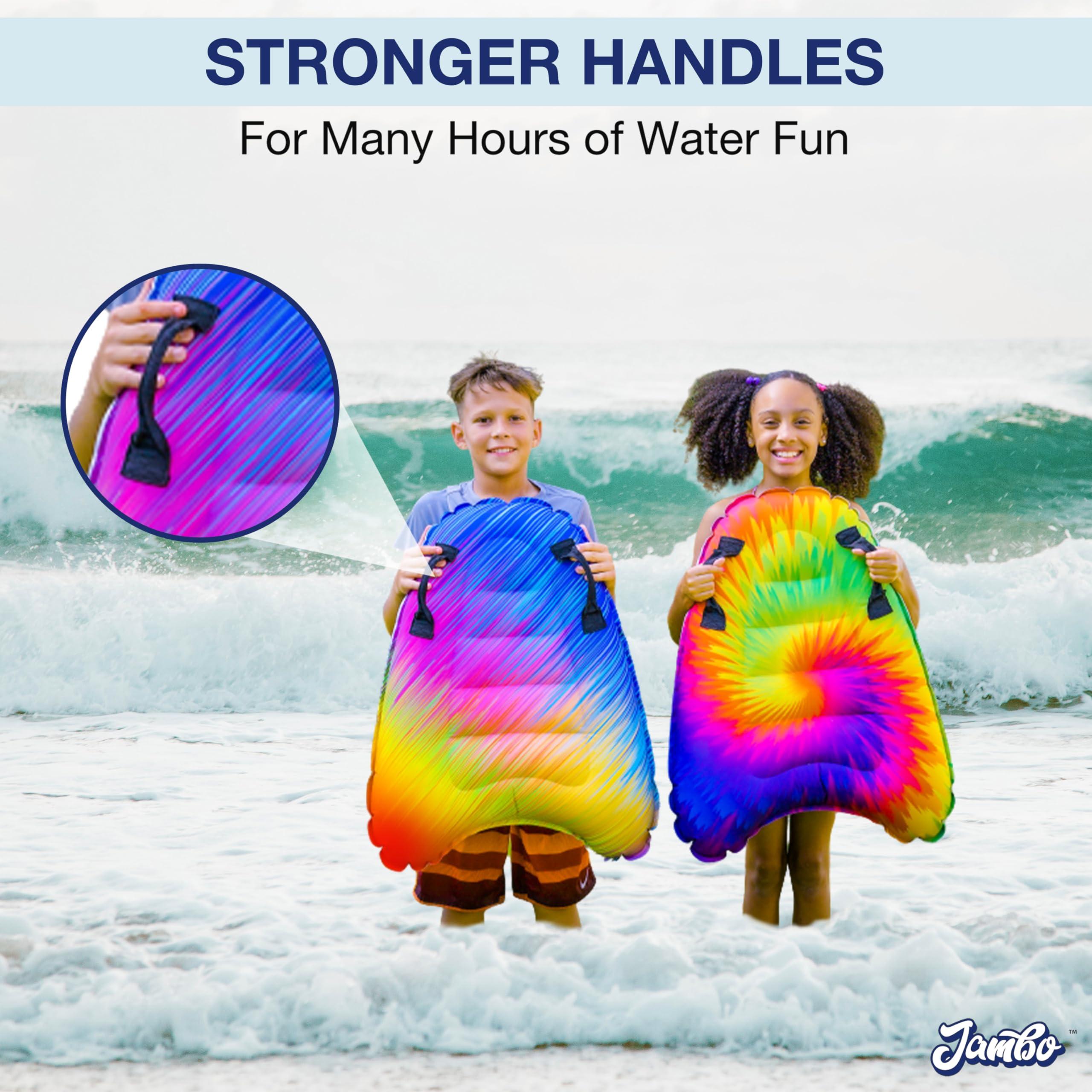 JAMBO JAMBO Inflatable Surf Body Board with Handles, Boogie Board for Beach, Surfing Swimming Floating Surfboard Boards, Pool Floats Pool Beach Toy for Kids (Tie-Dye, Water Color and Color Spiked) - 3 Pack