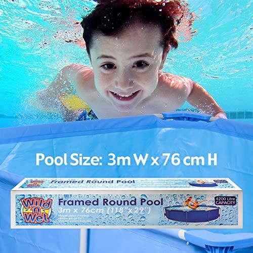 VFM e-Store VFM - Medium Round Pool 3m x 76cm Strong Frame Giant 4200 Litre Capacity Swimming Family Fun for Kids and Adults Holiday Summer Garden Swim Splash - Wild \'n Wet