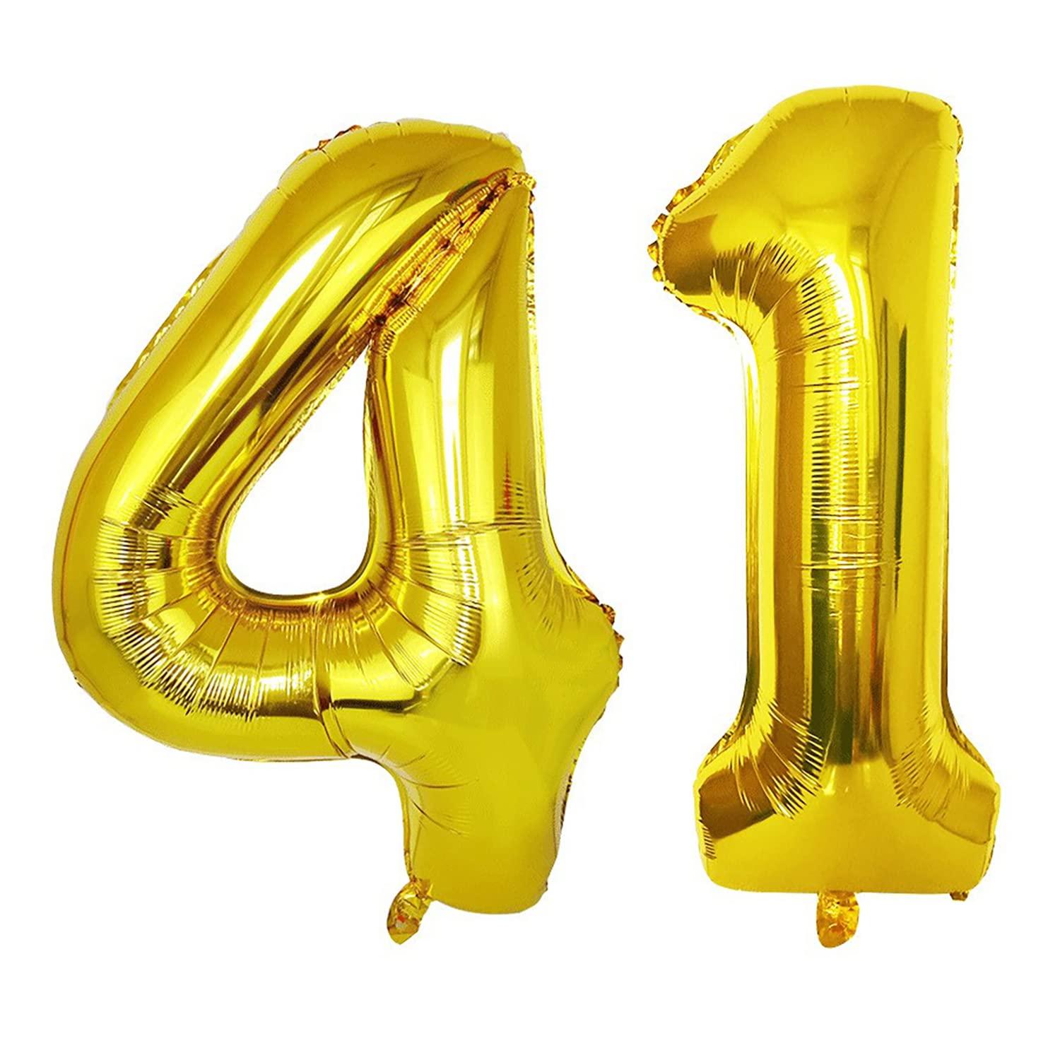 Chaungfu 40 inch 41 Number Balloon 41 Birthday Balloons Digit 41 Helium Balloons Giant Balloon Alphabet Foil Balloon for Birthday Party Supplies Wedding Bachelorette Bridal Shower, Gold Mylar 41 Balloon