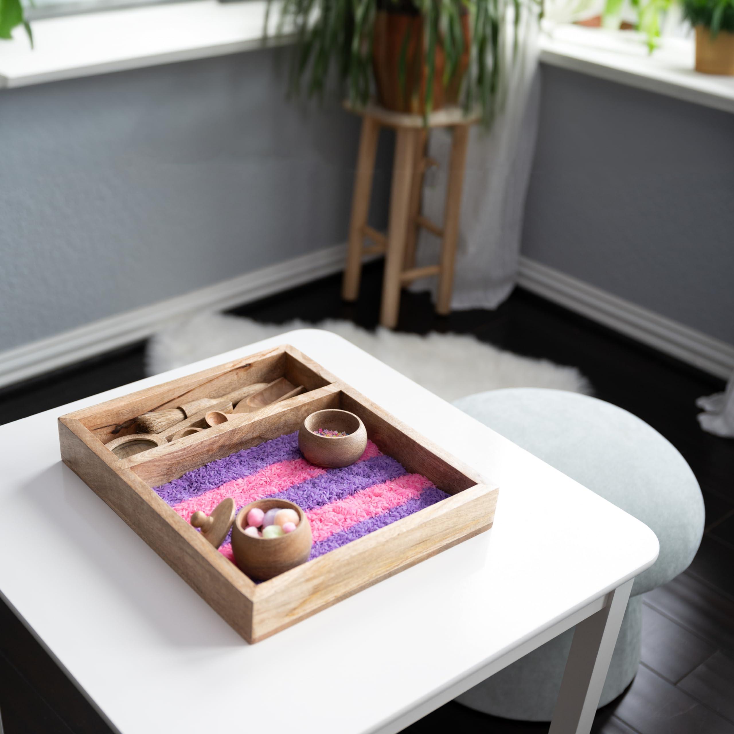 KOOKAROO KOOKAROO Sensory Play Bin - 9 Montessori Sensory Bin Tools + 1 Sensory Box - Sensory Table Toys - Waldorf Toys - Natural Play - Wooden Scoops - Toddler Sensory Toys - Sensory Bins for Toddlers 3-4