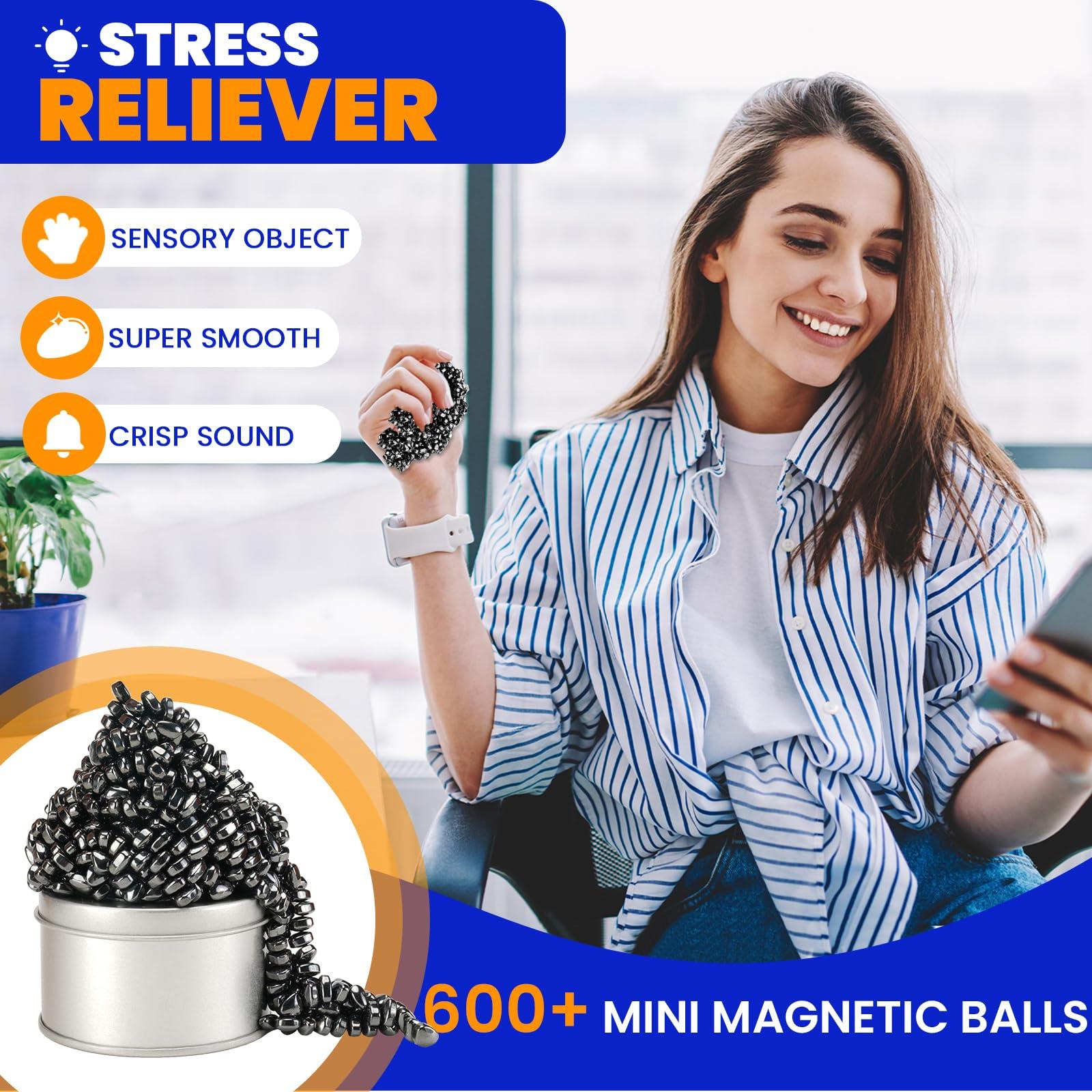 LECTRUS LECTRUS Magnetic Balls Over 600 PCS Mini Magnetic Putty, with 2 Big Smooth Magnetic Beads, Fidget Toys for Adult, Weak Ferrite Putty Desk Toys for Office (Black)