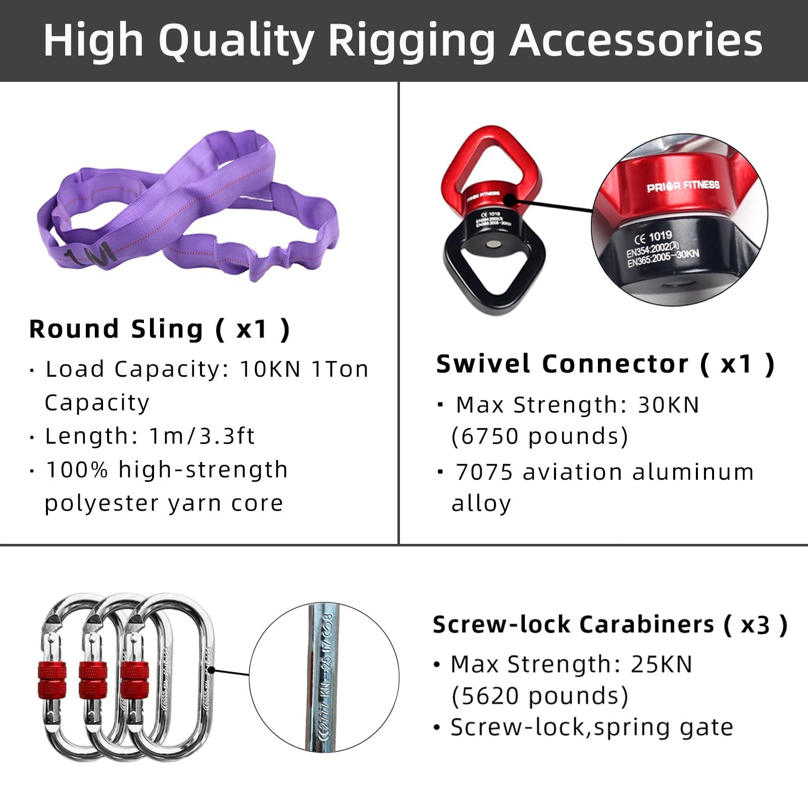 PRIOR FITNESS PRIOR FITNESS Aerial Hoop Set - Professional 80cm Silver Tab-Less Lyra Ring With Complete Rigging Hardware - Circus Fitness Equipment Kit