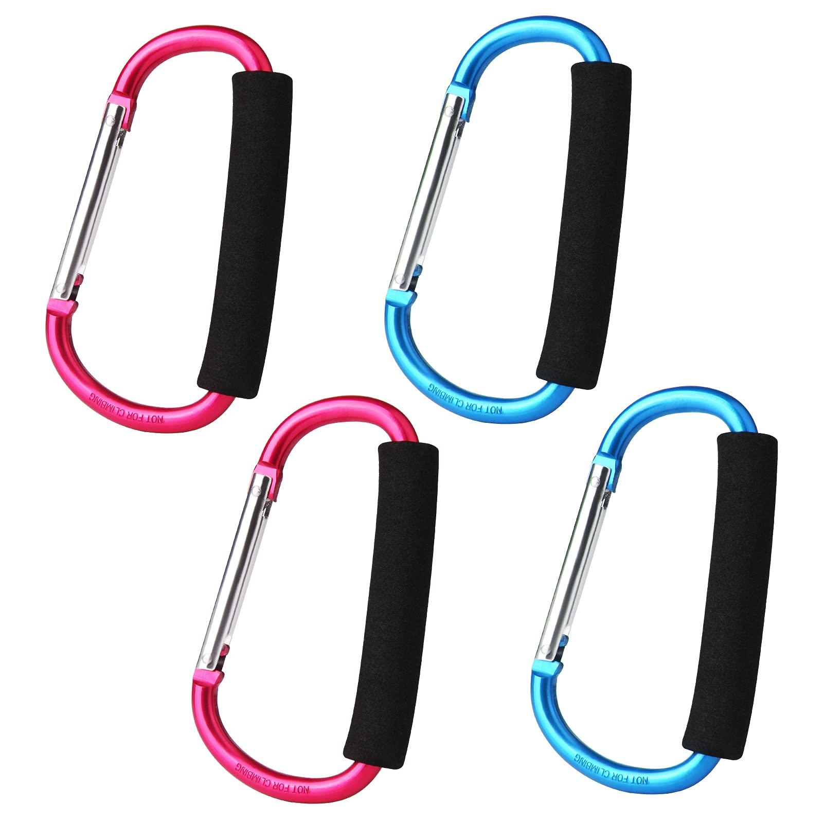 sansheng sansheng 4 Pack Large Carabiner 5.5" D Style Click and Carry Bag Carrier Stroller Hooks(Light Blue and Rose red)