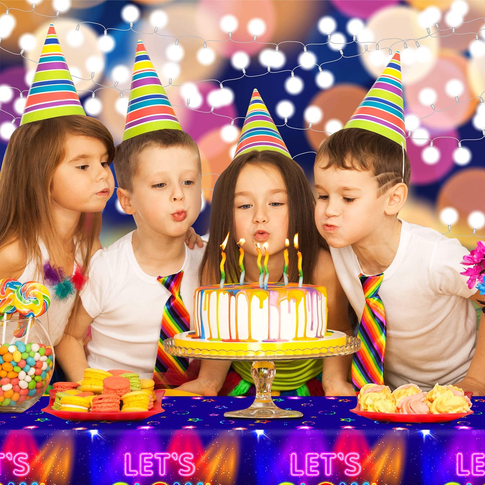 Tegeme Tegeme 4 Pieces Glow Tablecloth 86 x 51 Inch Glow in The Dark Tablecloth Disposable Tablecloths for Glow Theme Neon Party Black Light Party Supplies