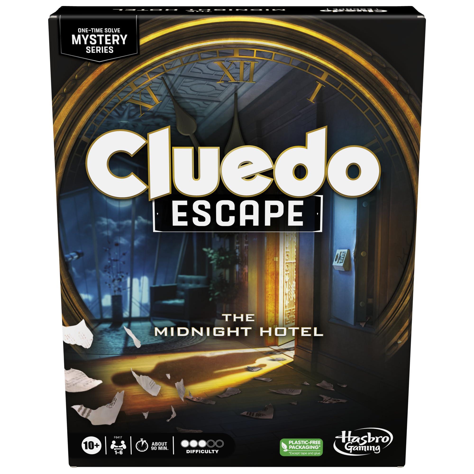Hasbro Gaming Clue Escape: The Midnight Hotel Board Game, Clue Escape Room Game, 1-Time Solve Mystery Games, Family Games for Ages 10+, 1-6 Players, 90 Mins. Avg.