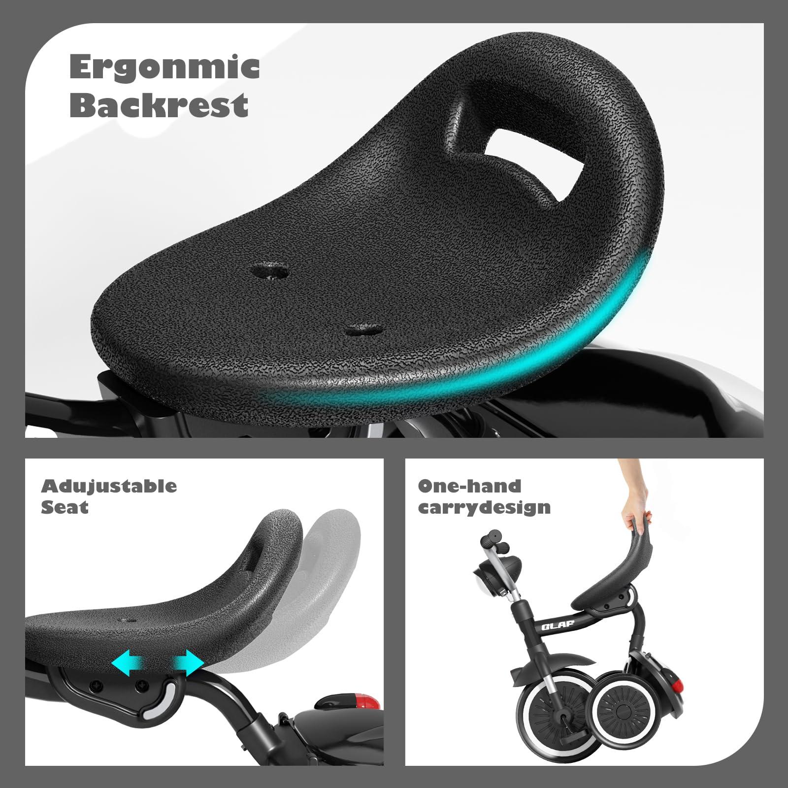 Glaf Glaf Toddler Tricycle Foldable Toddler Bike with Pedals, Adjustable Seat and Storage Basket, Kids Tricycle Birthday Gifts for Toddlers 1-5 Years Old Boys Girls (Black)