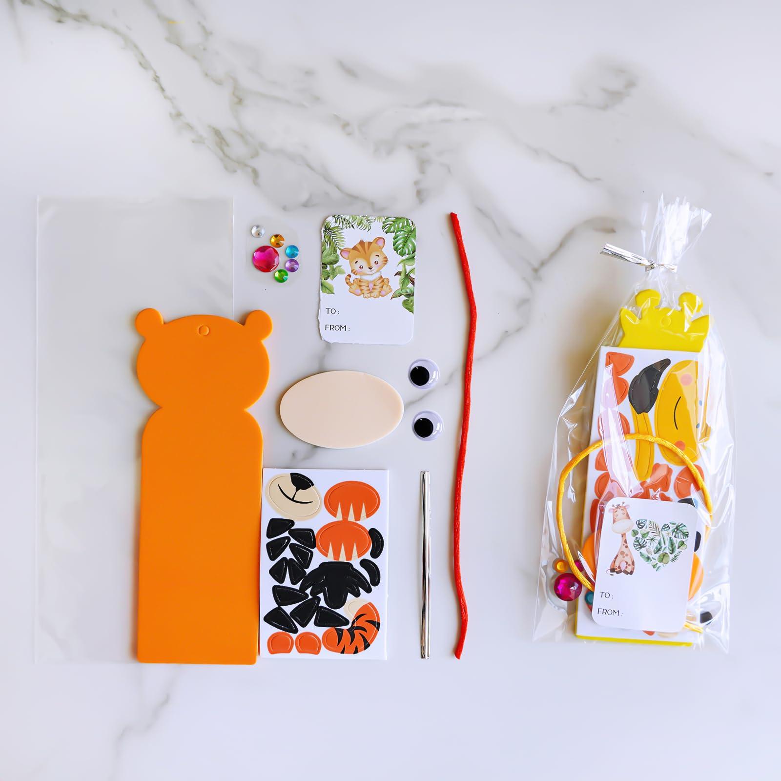 Winlyn Winlyn 32 Sets Jungle Animal Craft Kits DIY Jungle Safari Zoo Wild Animal Bookmarks Decorations Art Sets Tiger Lion Zebra Foam Stickers for Kids Classroom Activities Reading Rewards Party Favors