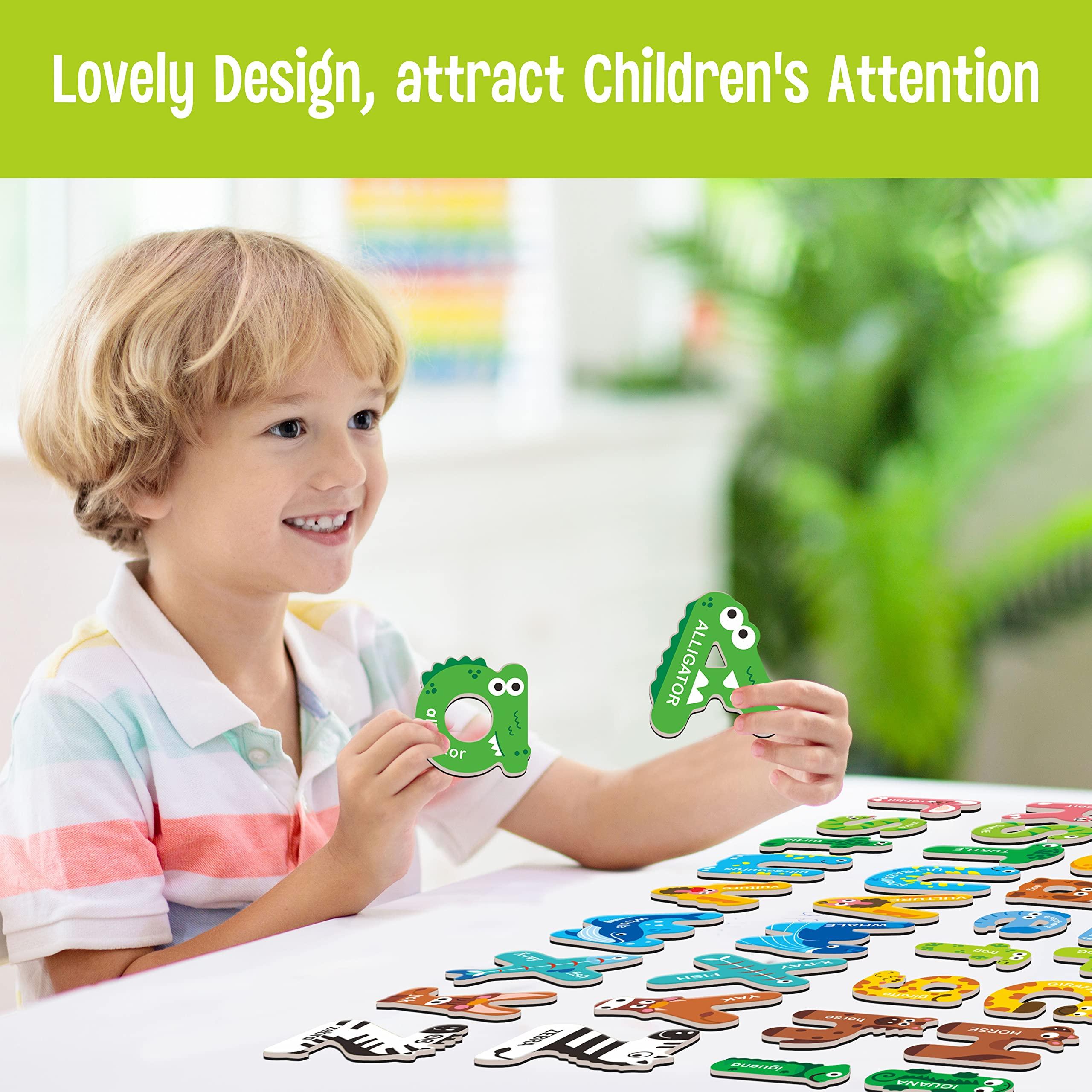 SpriteGru 52 Magnetic Alphabet, 26 Uppercase & 26 Lowercase Letters, Adorable Animal Shape Alphabet ABC Magnets for Fridge Educational Spelling Learning Games Toys Set for Kids, Toddlers 3 4 5 Years Old