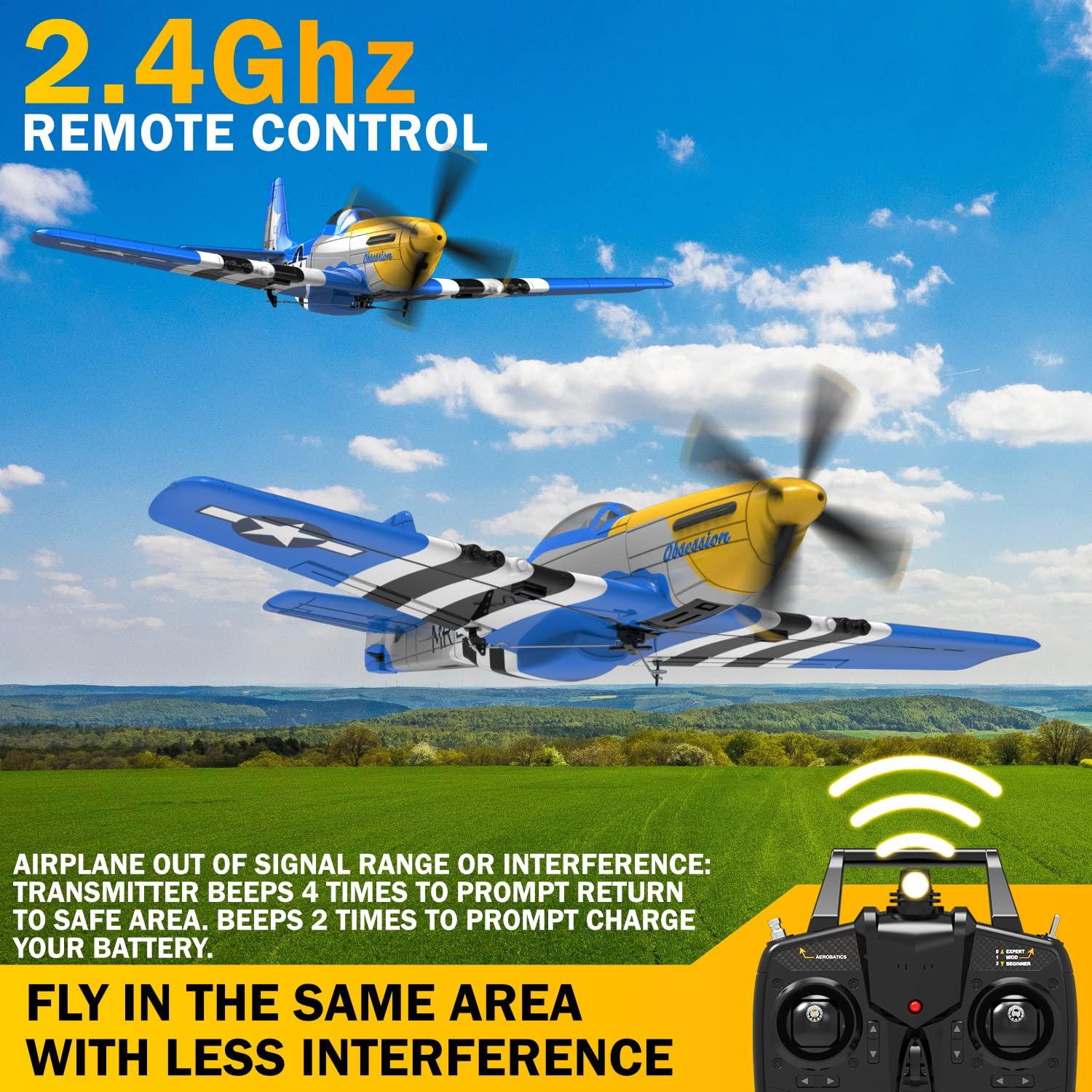 LEAMBE LEAMBE RC Plane 4 Channel Remote Control Airplane with 3 Modes - Ready to Fly Upgrade P51 Mustang RC Airplane for Beginners Adult with Xpilot Stabilization System & One Key Aerobatic