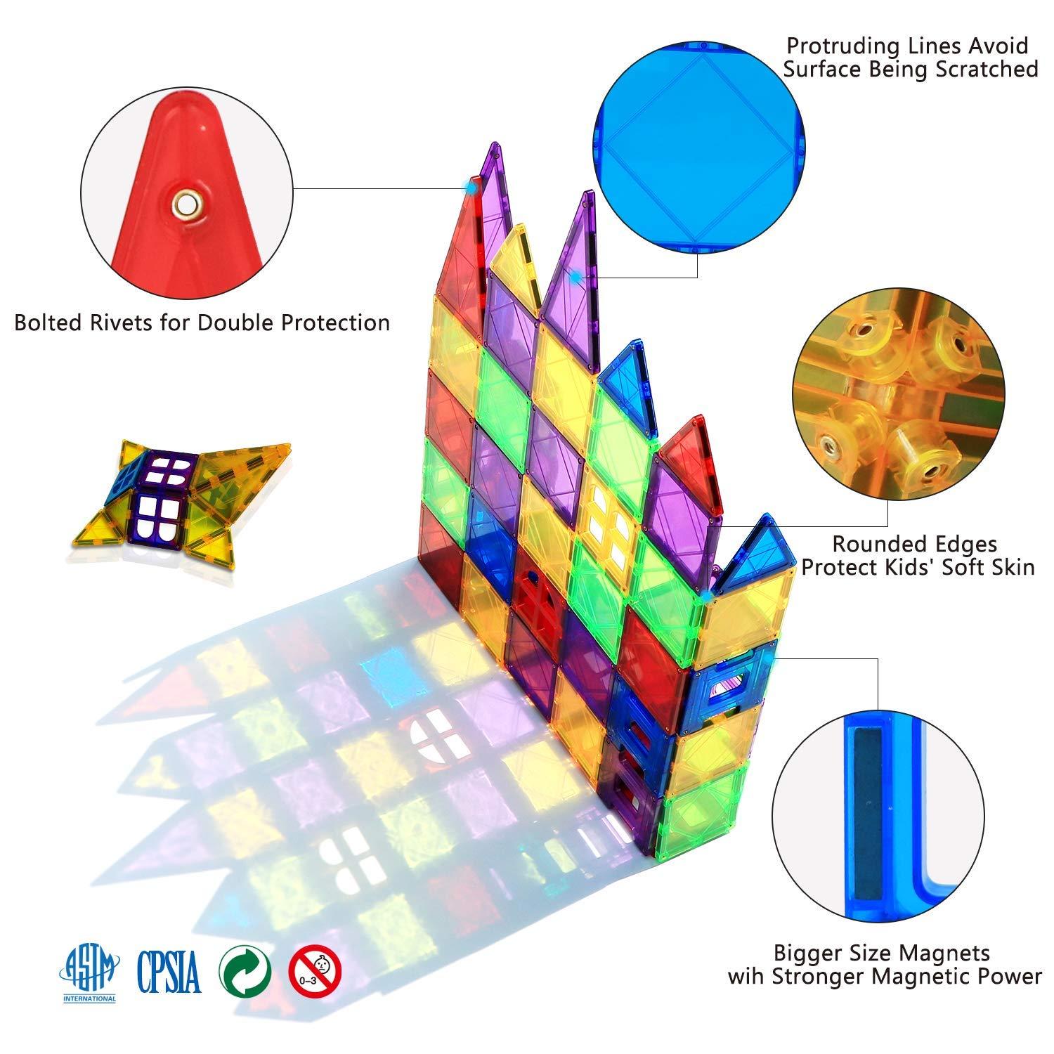 MAGBLOCK MAGBLOCK Magnet Toys Kids Magnetic Building Tiles 100 Pcs 3D Magnetic Blocks Preschool Building Sets Educational Toys for Toddlers Boys and Girls.