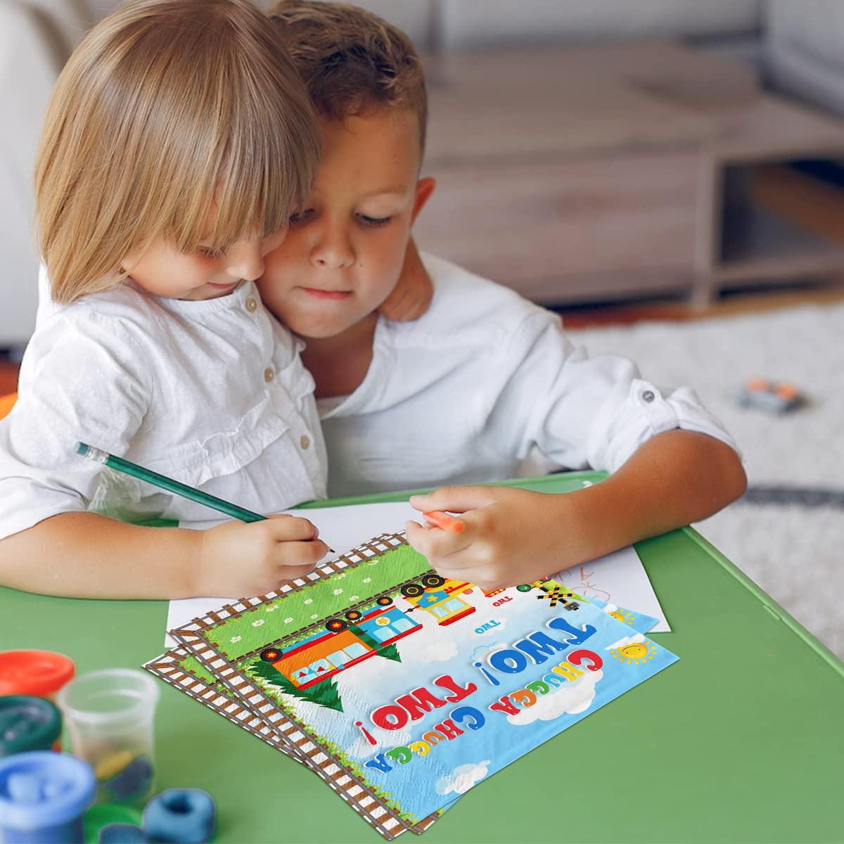 Lenyunge Chugga Chugga Two Two Party Supplies,40pcs Train Birthday Party Napkins Chuagaa Chugga Two Two Transportation 2nd Birthday Party Napkins for Boys Train Birthday Party Supplies