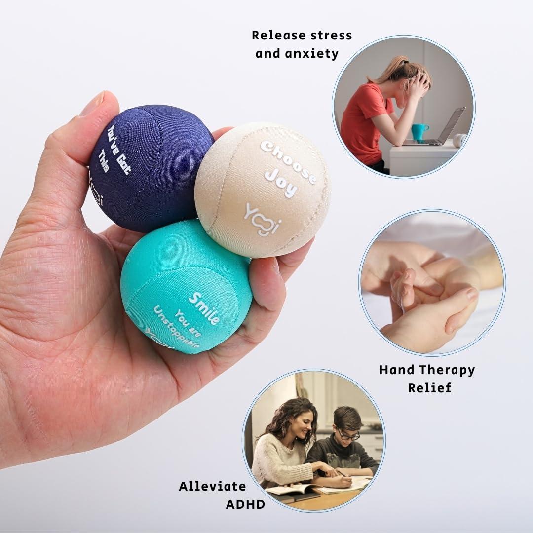 LIGHTBULB IDEAS Yogi Stress Balls - Stress Ball with Finger Grip Strap, Stress Balls for Adults and Kids, Grip Strength Trainer Squeeze Balls, Anxiety Stress Relief, Fidget Handball, Squish Ball