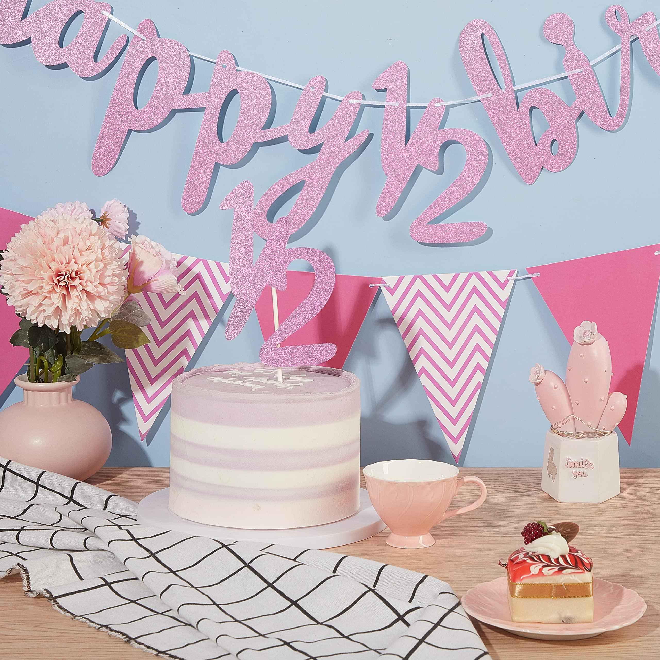 Boao 6 Months Banner Happy Birthday Banner Happy 1/2 Birthday Banner Glitter 1/2 Half Year Cake Topper Triangle Flag Banner for Half Year Baby Shower Birthday Party Decoration, Pre-strung (Pink)