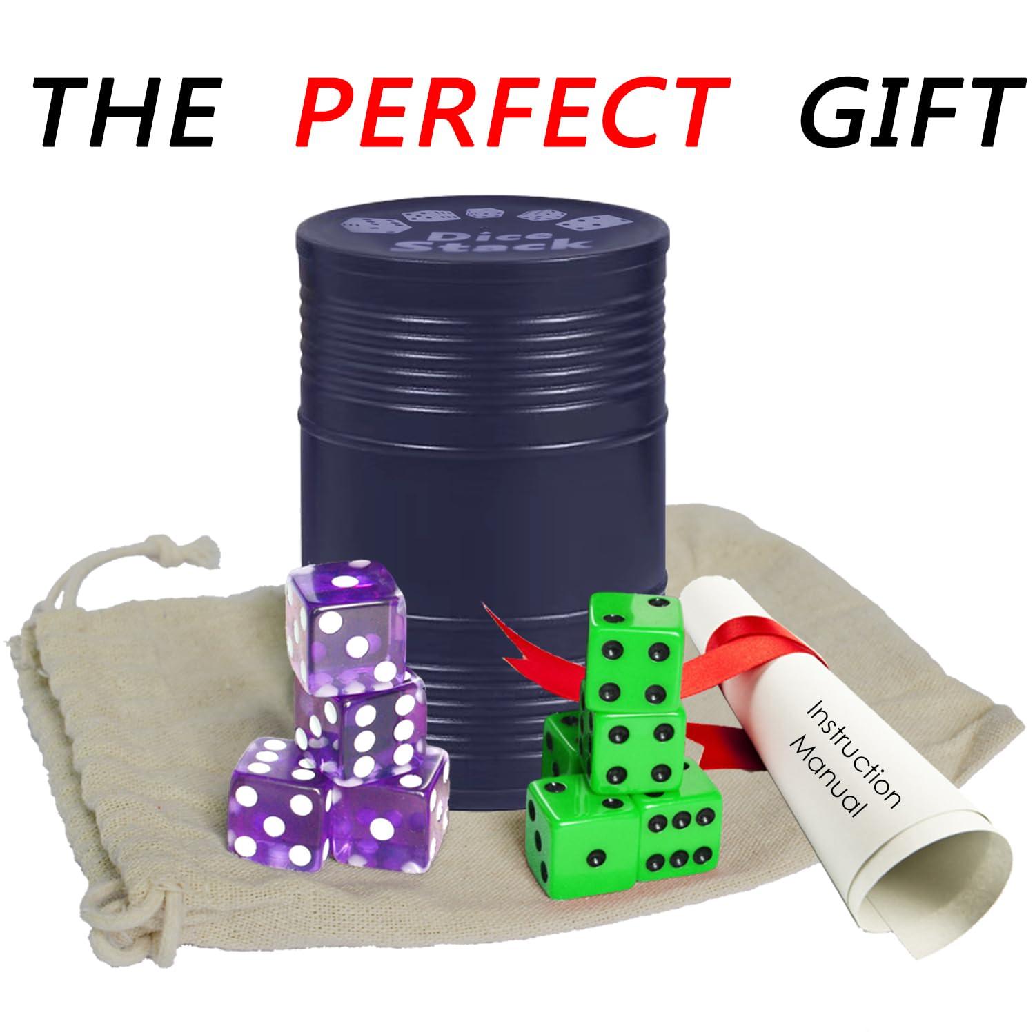 HIOHWEFH Dice Stacking Cup(Blue) Set with 4 Pcs 19mm(Purple) and 5 Pcs 18mm(Green) Standard 6 Sided Dices, with Storage Bag-Magic Tricks Instruction