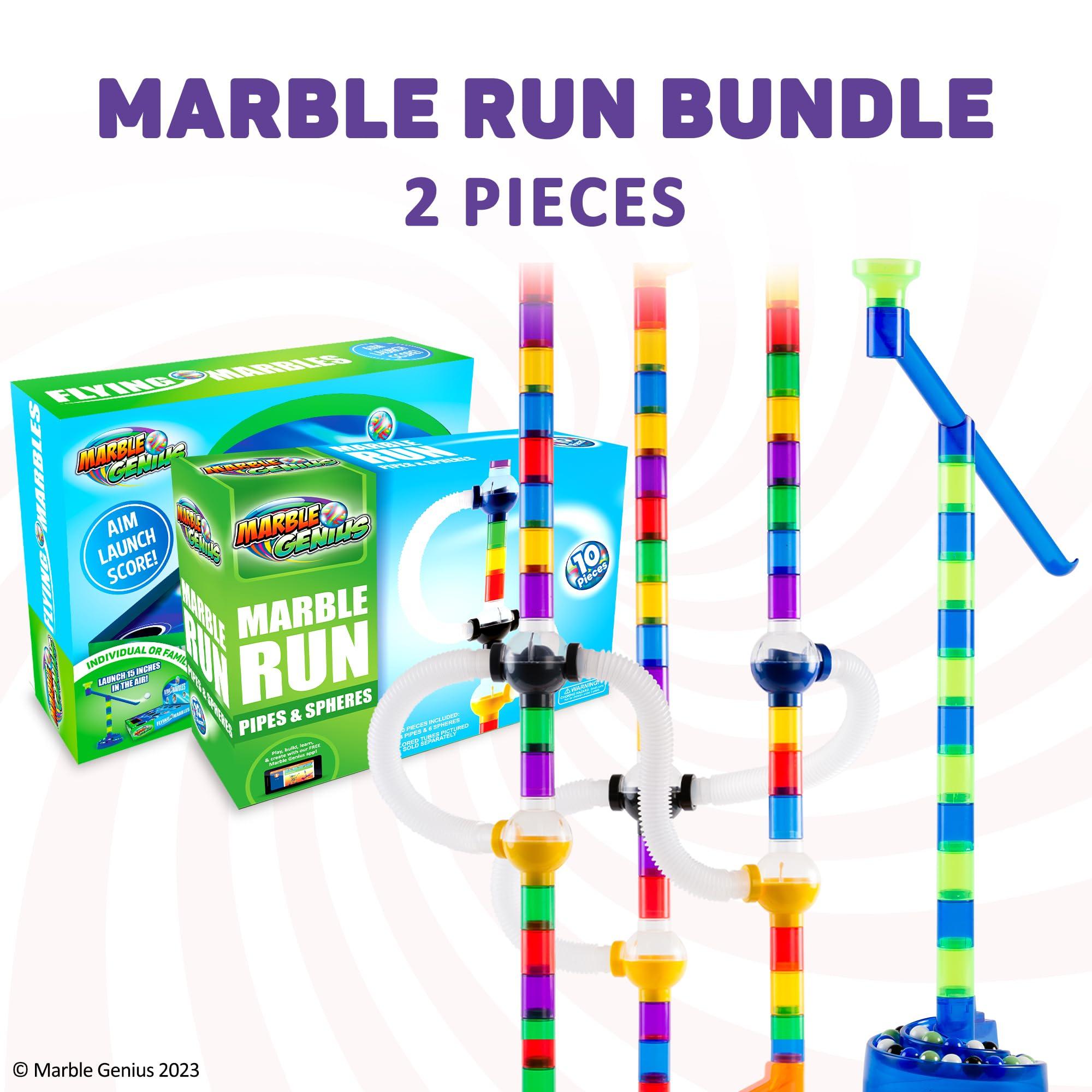 Marble Genius Marble Genius Bundle: Flying Marbles Action Game and Marble Run Pipes & Spheres Accessory Add-on Set, Experience The Thrill of Racing, includes an App with Additional Challenges