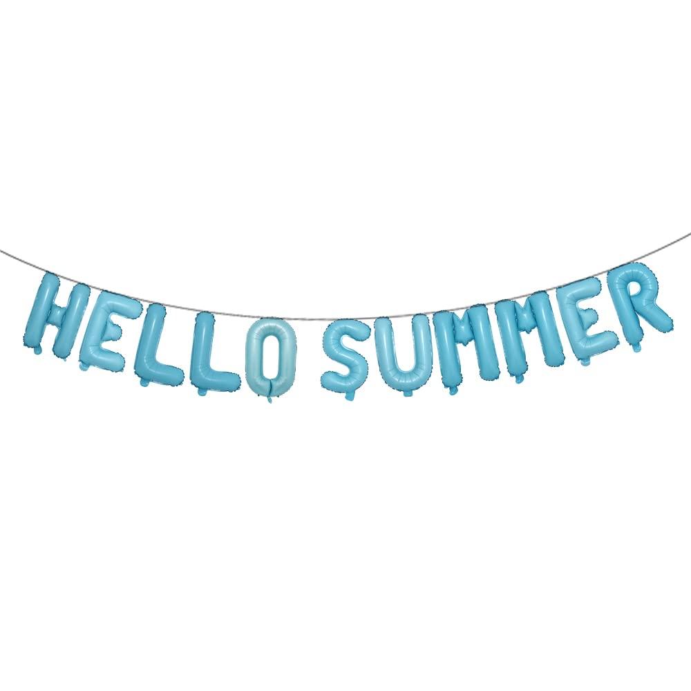 RUIANSI Hello Summer Balloons 16Inch Metallic Mylar Balloon for Hawaii Tropical Celebration Summer Party Decorations Balloons Banner for Summer Theme Party Decoration (HELLO SUMMER Light Blue)