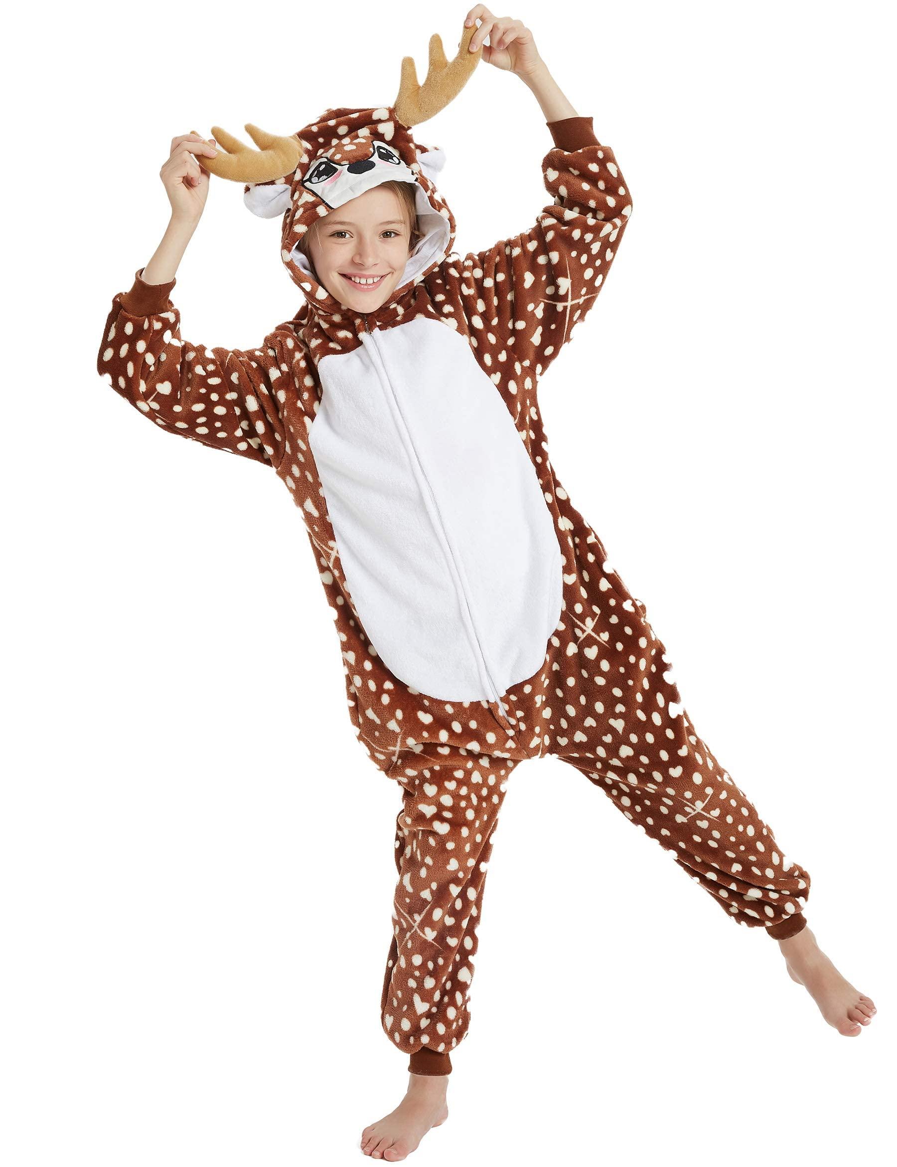 CALANTA CALANTA Deer Onesie Kids Reindeer Costume Girls Animal Pajamas Halloween Christmas Cosplay Party.Sika Deer.120