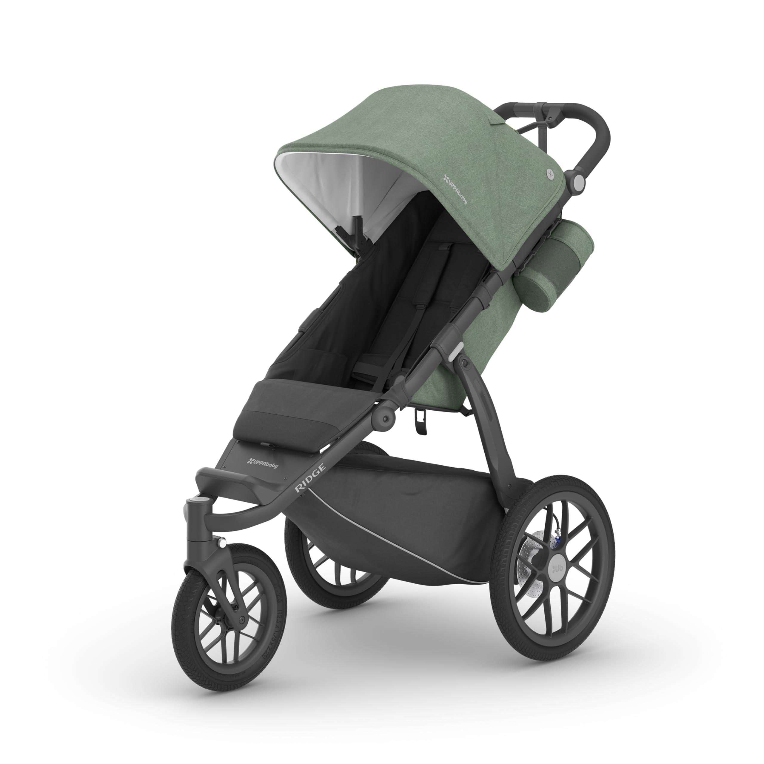 UPPAbaby UPPAbaby Ridge Jogging Stroller/Durable Performance Jogger with Never-Flat Tires/Built for Walking, Running, Hiking/Water Bottle Holder & Basket Cover Included/Gwen (Green Mlange/Carbon Frame)