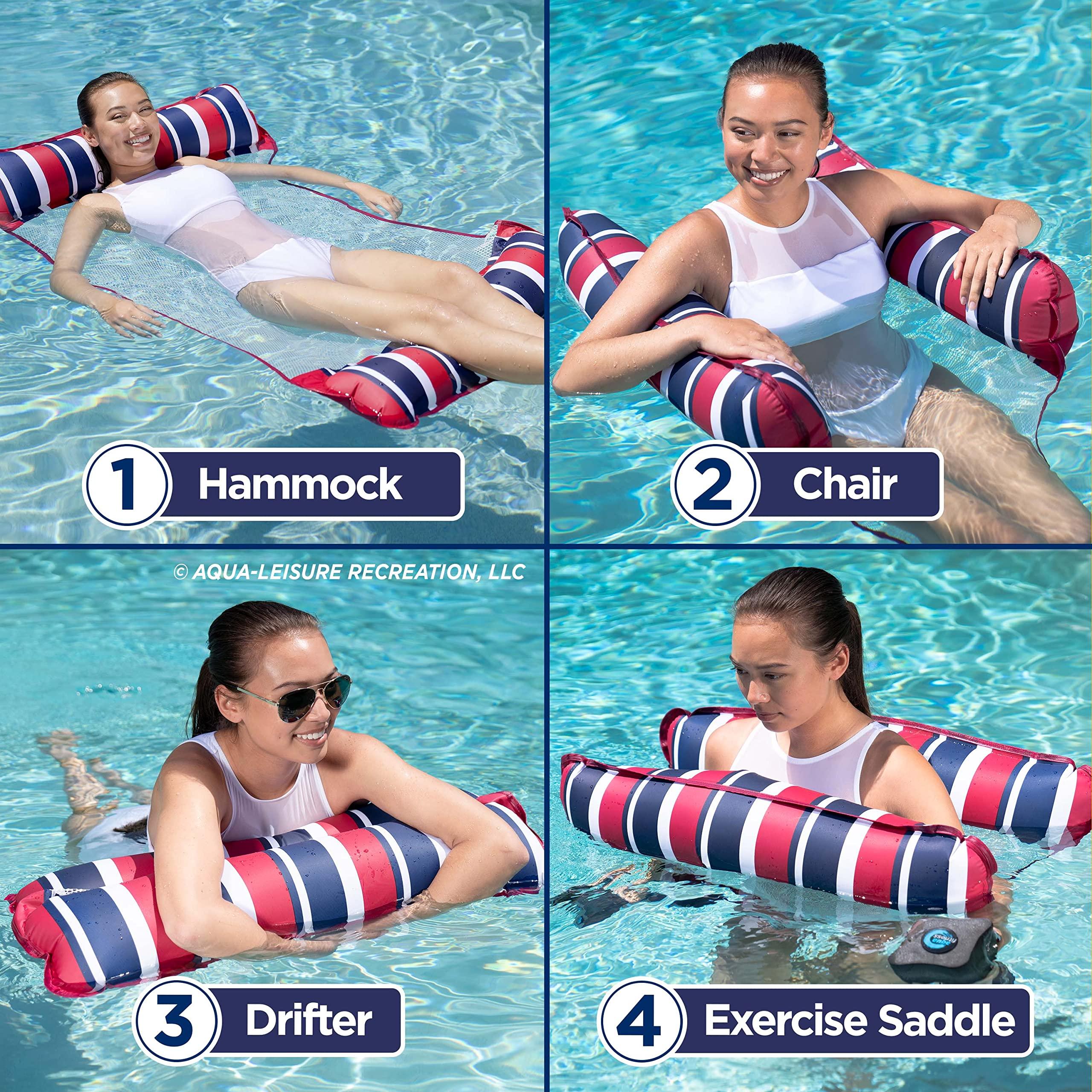 Aqua LEISURE Aqua Original 4-in-1 Monterey Hammock Pool Float & Water Hammock Multi-Purpose, Inflatable Pool Floats for Adults Patented Thick, Non-Stick PVC Material
