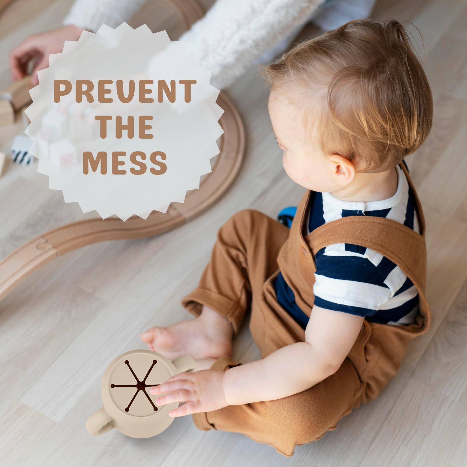 Mintlyfe Mintlyfe Snack Containers, Silicone Snack Cups for 6-12 Months Toddlers - Pack of 2 Food Grade Silicone Snack Cups with Grip Handle for Baby Led Weaning, Unbreakable (Sand/Natural)