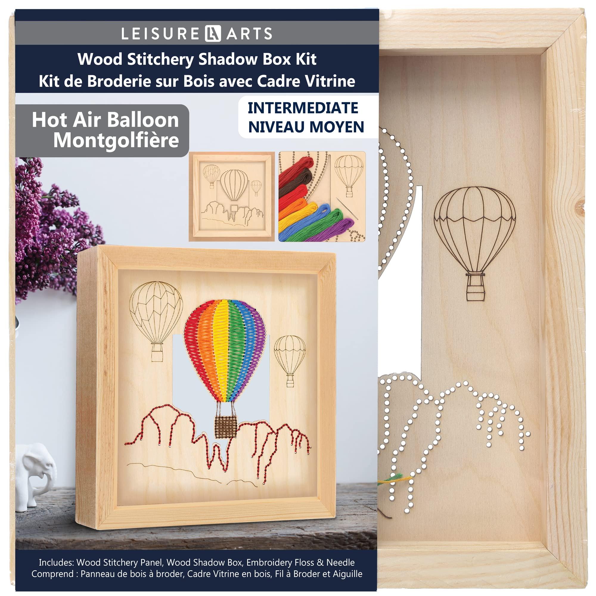 LEISURE ARTS Wood Stitched String Art Kit with Shadow Box Hot Air Balloon - Adult Or Kids Craft - Craft Kits for Teens String Art Kit for Adults 3D 3D Kids 10.75"
