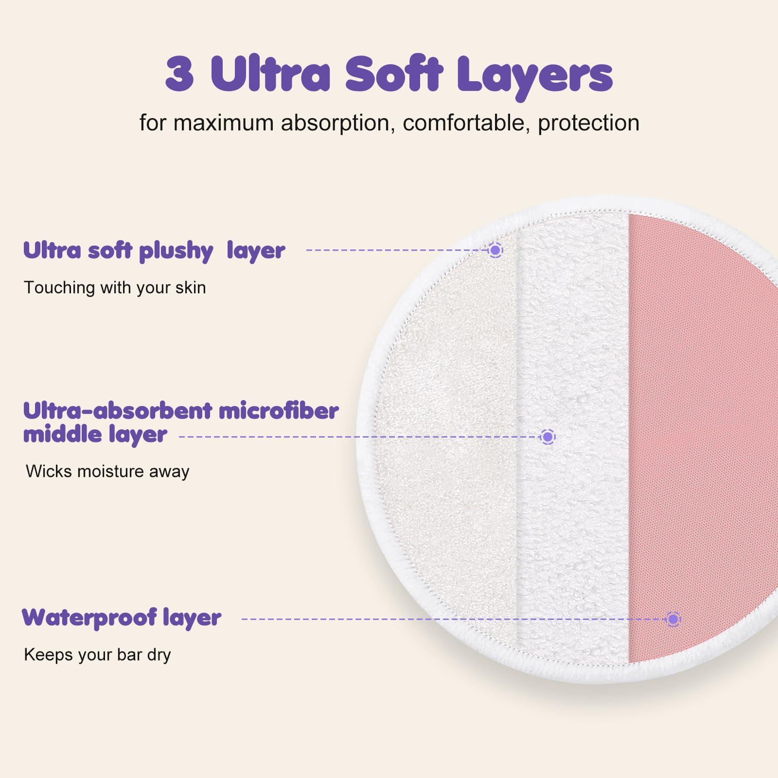 Deeoutlife 14 PCS Reusable Breast Pads for Breastfeeding Washable Nursing Pads, Reusable Nursing Pads with Wash & Carry Bags, 4.7 Inch