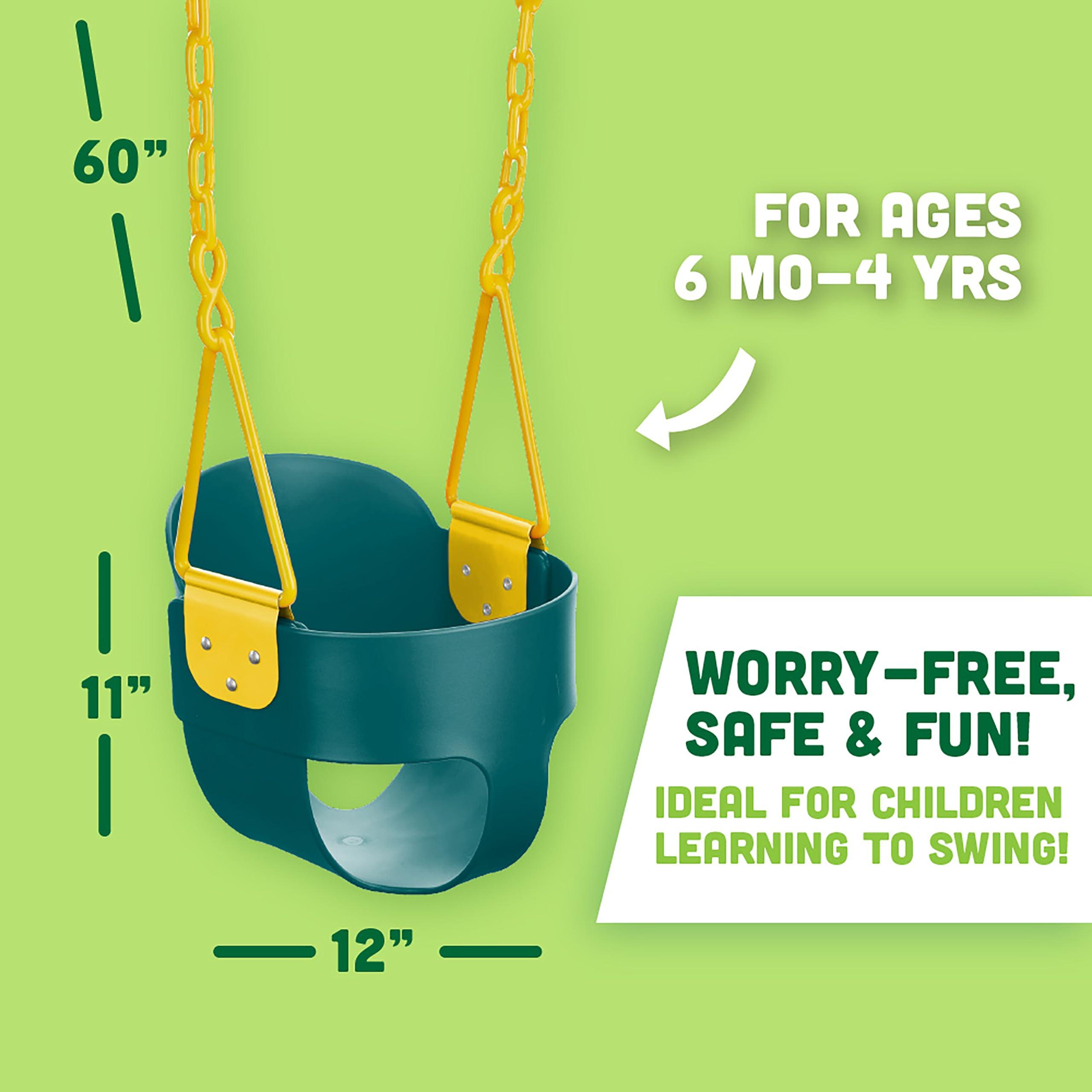 Squirrel Products Deluxe High Back Full Bucket Toddler Swing with Exclusive Chain & Triangle Dip Pinch Protection - Green - Squirrel Products