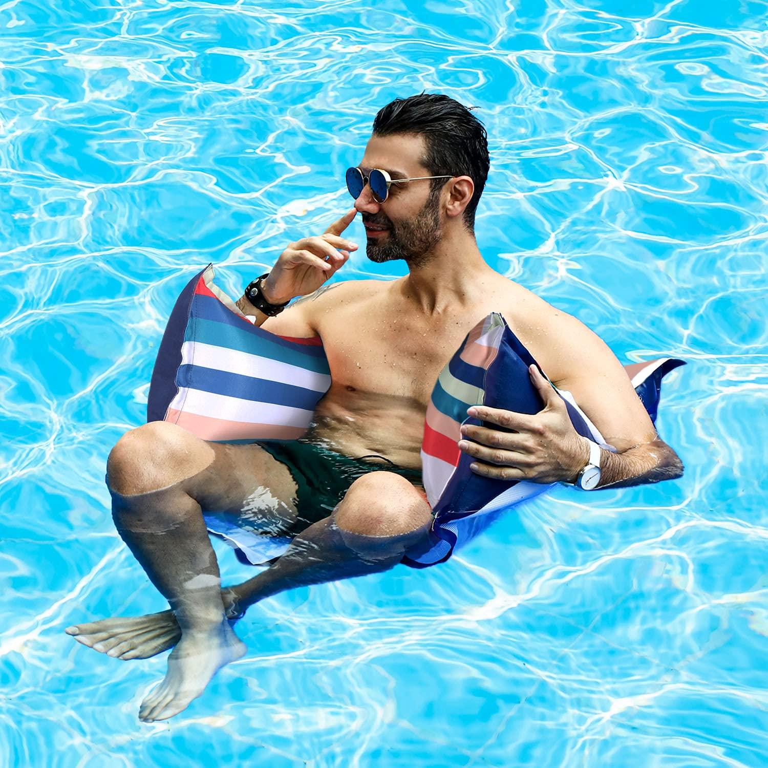 FindUWill FindUWill Fabric Pool Hammock Floats, XL, 2Pack Inflatable Water Hammocks Floaties 4-in-1 (Saddle, Lounge Chair, Hammock, Drifter), Pool Float Lounger for Adults