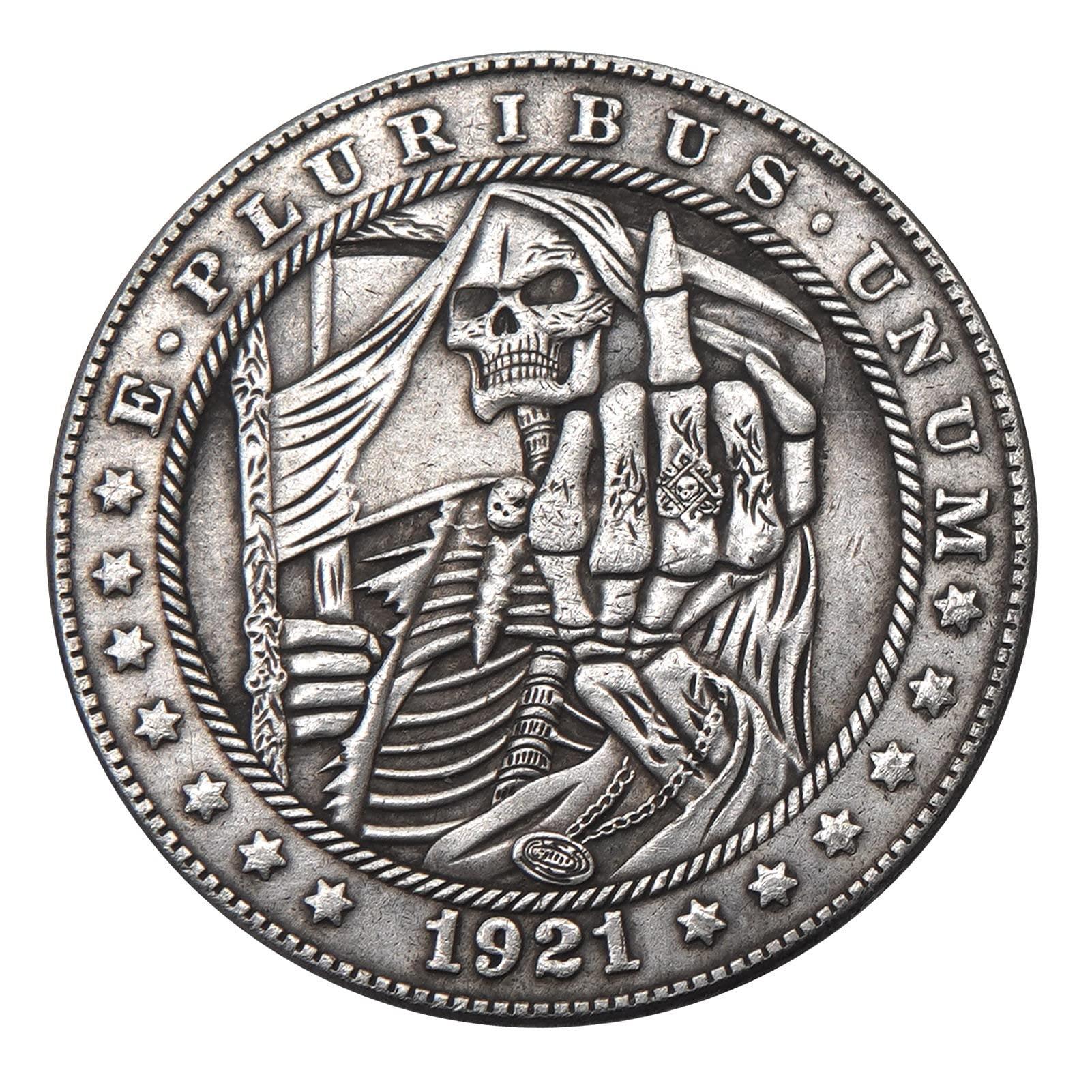 Mineo Hobo Coin Collection Challenge Coin E Pluribus Unum Art Vagrant Coins Collectible Commemorative Coin Antique Silver Plated Lucky Gift (Skull Finger-01)