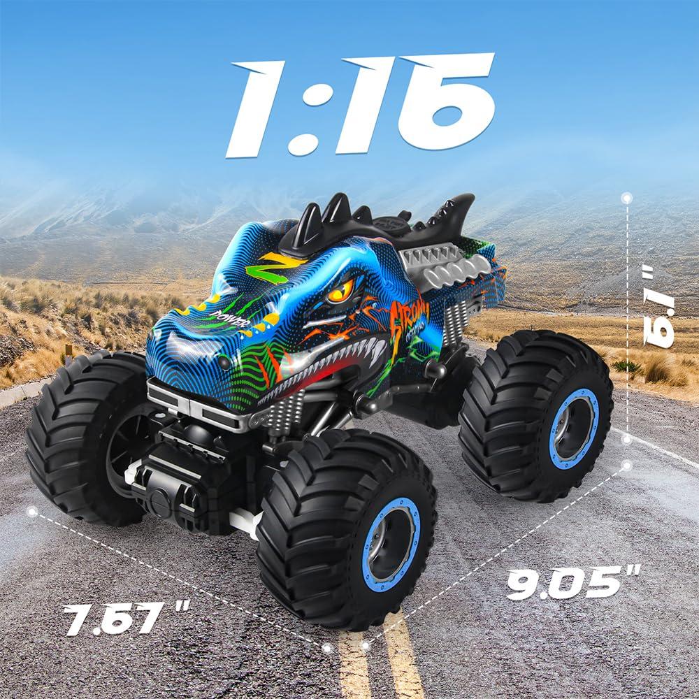 Rhybor Rhybor Remote Control Dinosaur Car, 2.4GHz All Terrain Remote Control Monster Truck, RC Dinosaur Monster Car, Spray Music Monster Truck RC Cars for Boys 4-7 8-12 and Girls