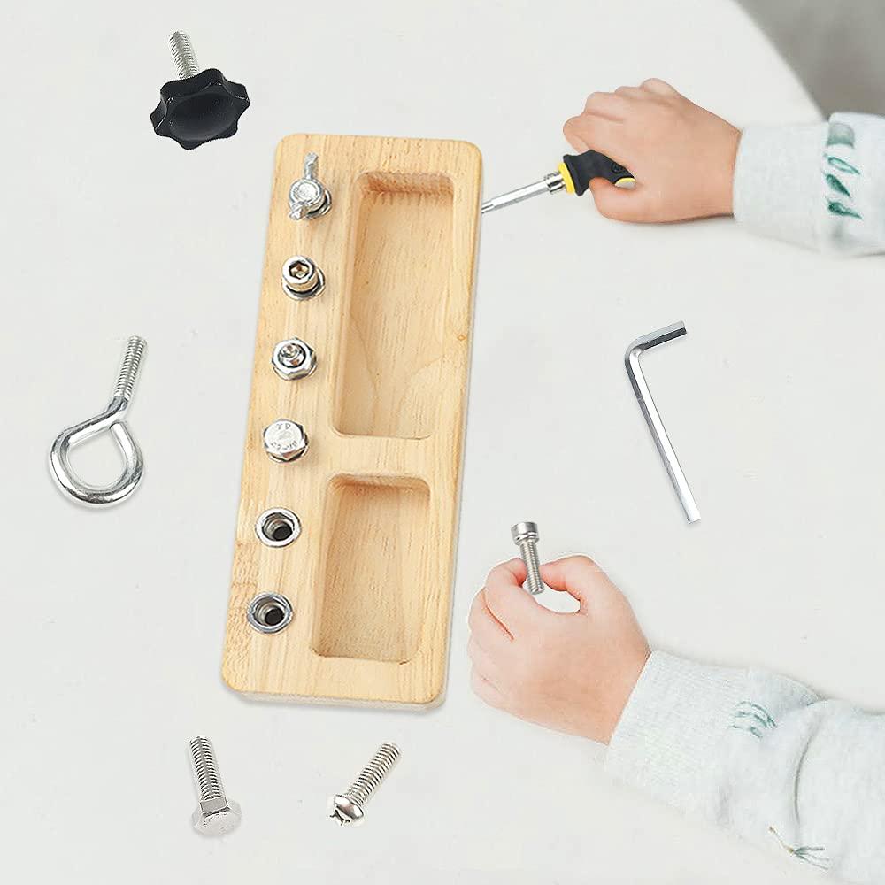 Yowlieu 14 Pcs Kids Montessori Screwdriver Board Set, Wooden Screw Driver Activities Tools Montessori Toys for 3 4 5 Year Old, Basic Skills Educational Sensory Learning Toy for Kids Toddlers Preschool