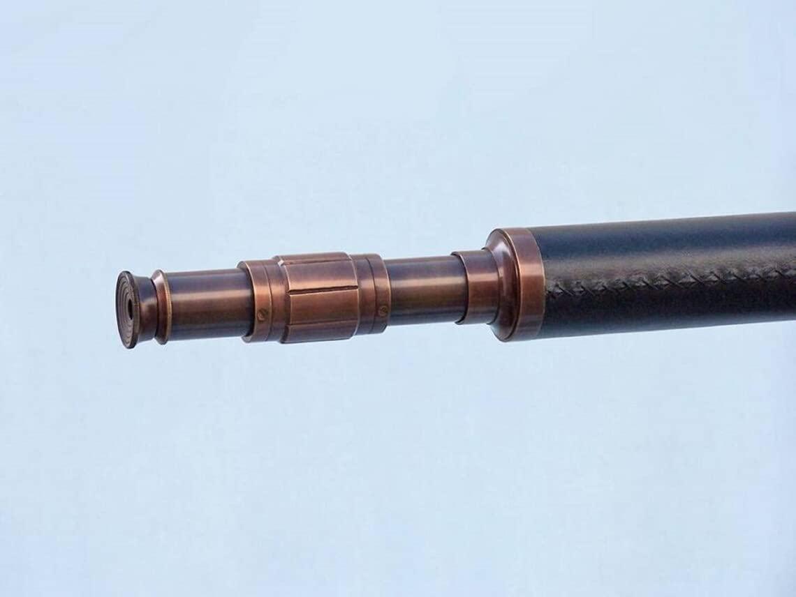 REAL NAUTICAL STORE Floor Standing Copper with Leather Galileo Telescope 65" (Antique Brass)
