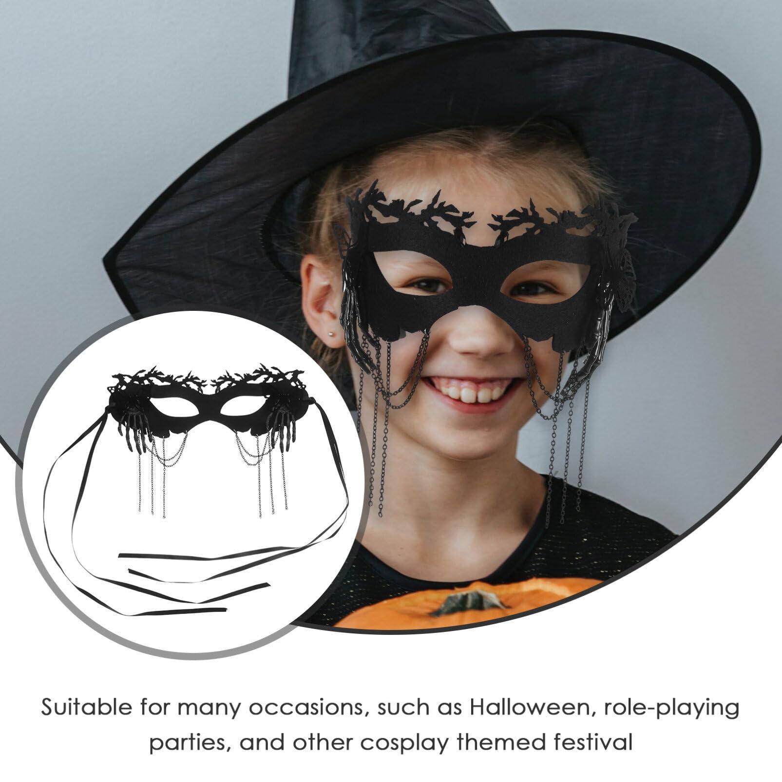 ibasenice ibasenice Skeleton Hand Mask Masquerade Party Mask Halloween Mask with Tassel Half Faces Mask Cosplay Performance Prop Fancy Dress Party Supplies Bone Graphics Mask