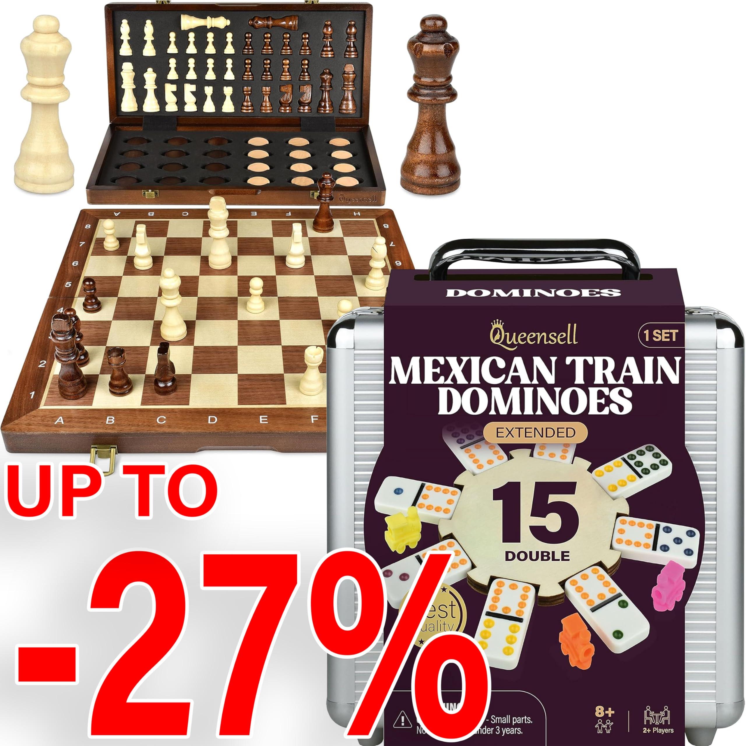 Queensell Queensell Dominoes Double 15 + Chess Set