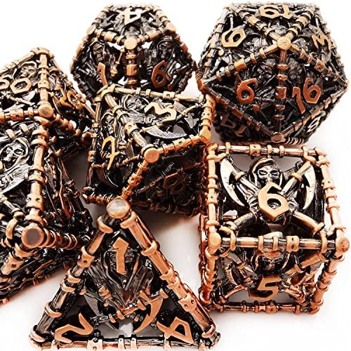 HAOMEJA HAOMEJA Hollow Metal Dice Grim Reaper Dice Dungeons and Dragons Dice DND Dice D&D Set Polyhedral Dice Apply to Pathfinder MTG Board Games Roll Playing Dice D20 D12 D10 D8 D6 D4 (Ancient Red Copper)
