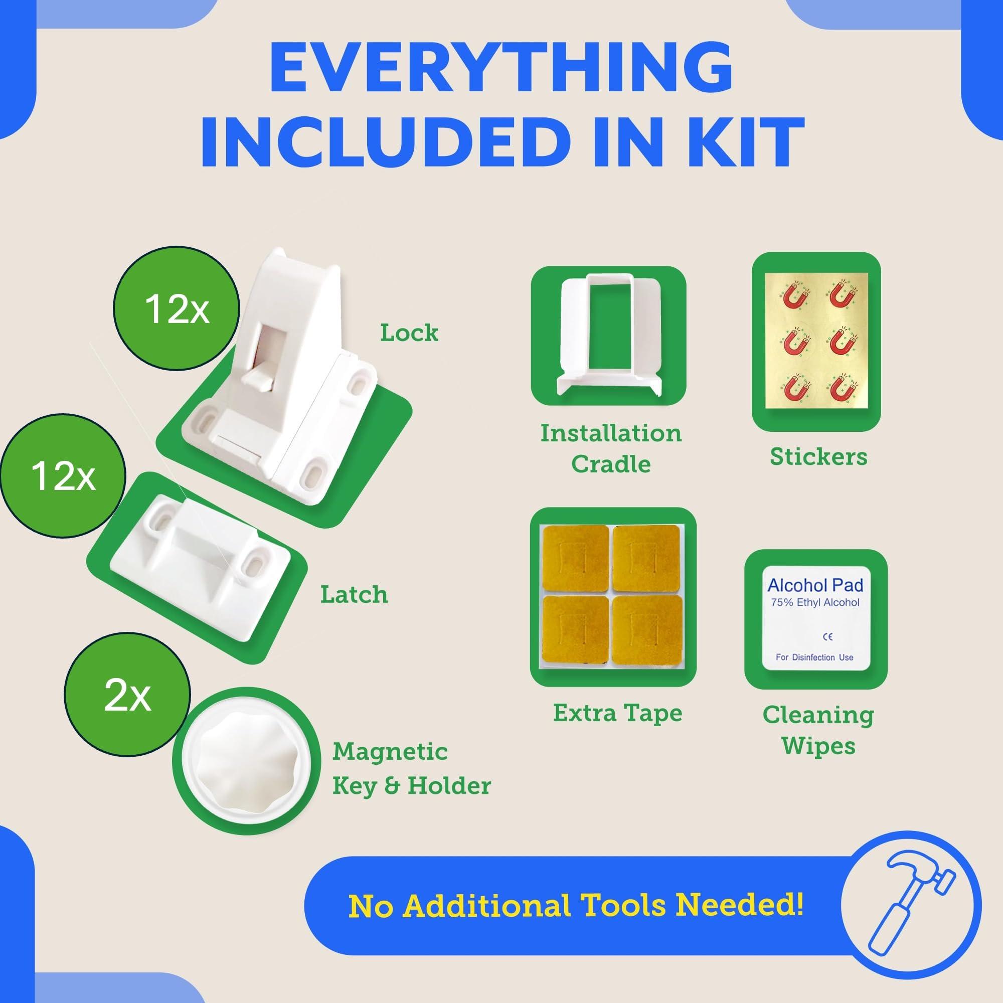 Eco-Baby Eco Baby Magnetic Cabinet Locks for Babies - Magnetic Baby Proofing Cabinet Locks, Child Locks for Cabinets Drawers Doors for Back to School - Easy Installation No Tools Required (12 Pack and 2 Keys)