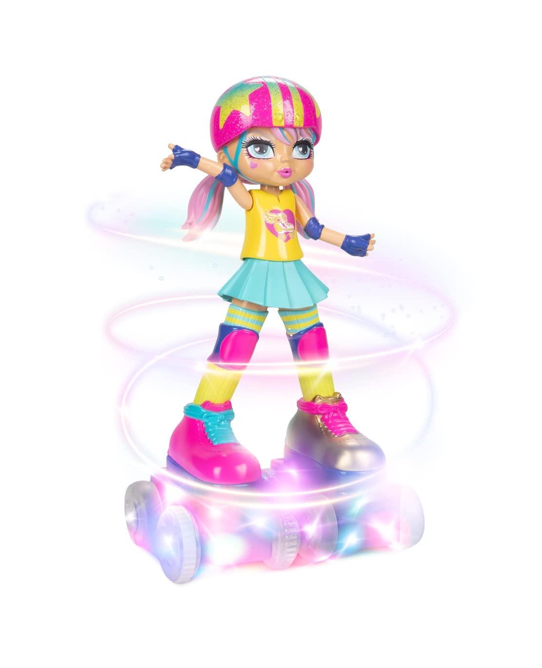 Roller Girl JAKKS Pacific Rock N Rollerskate Doll Rainbow Riley Light Up Remote Control Rollerskating Doll - Plays Music and Skates!, 10\" H